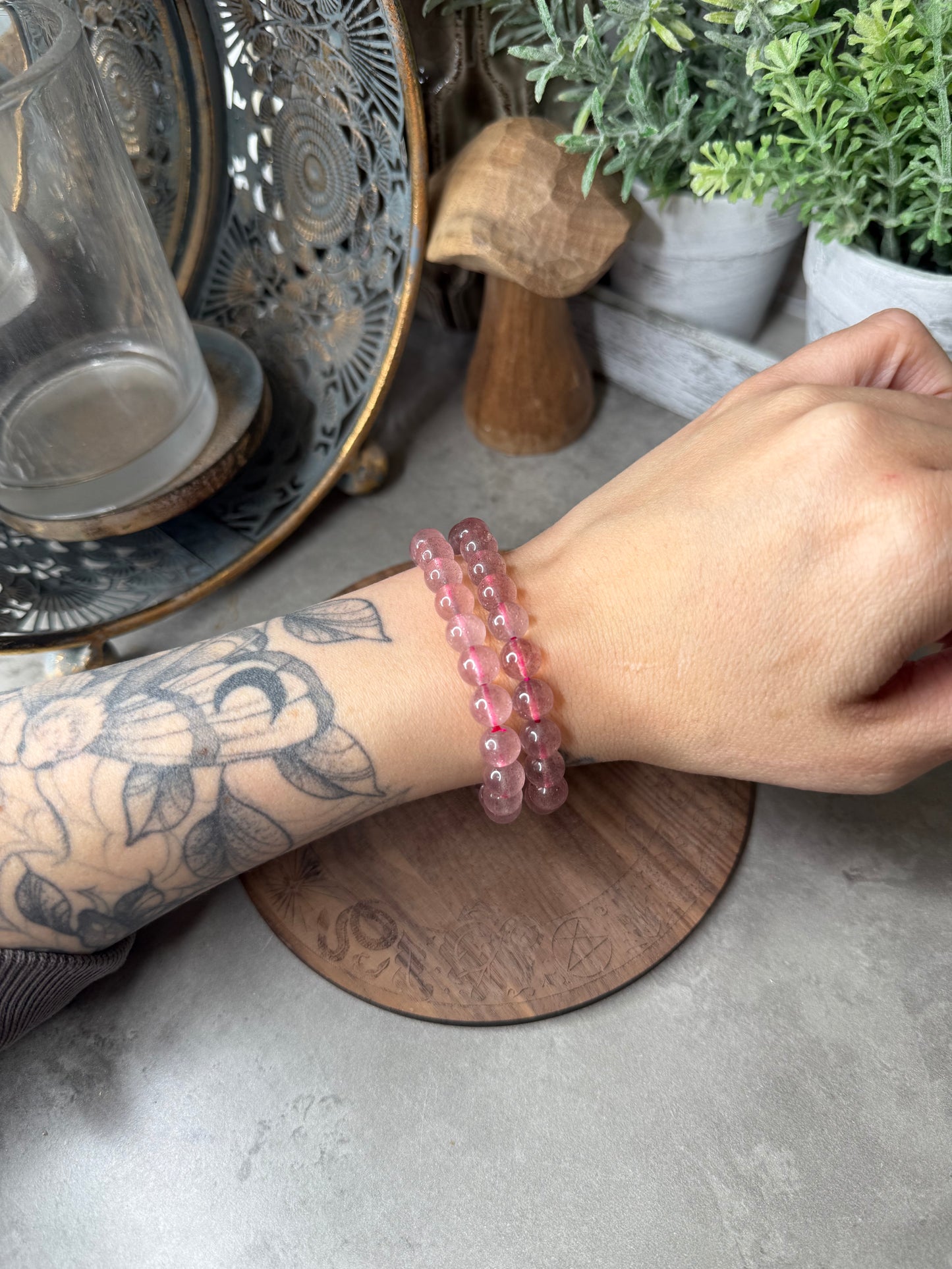 Strawberry Quartz Crystal Beaded Bracelet