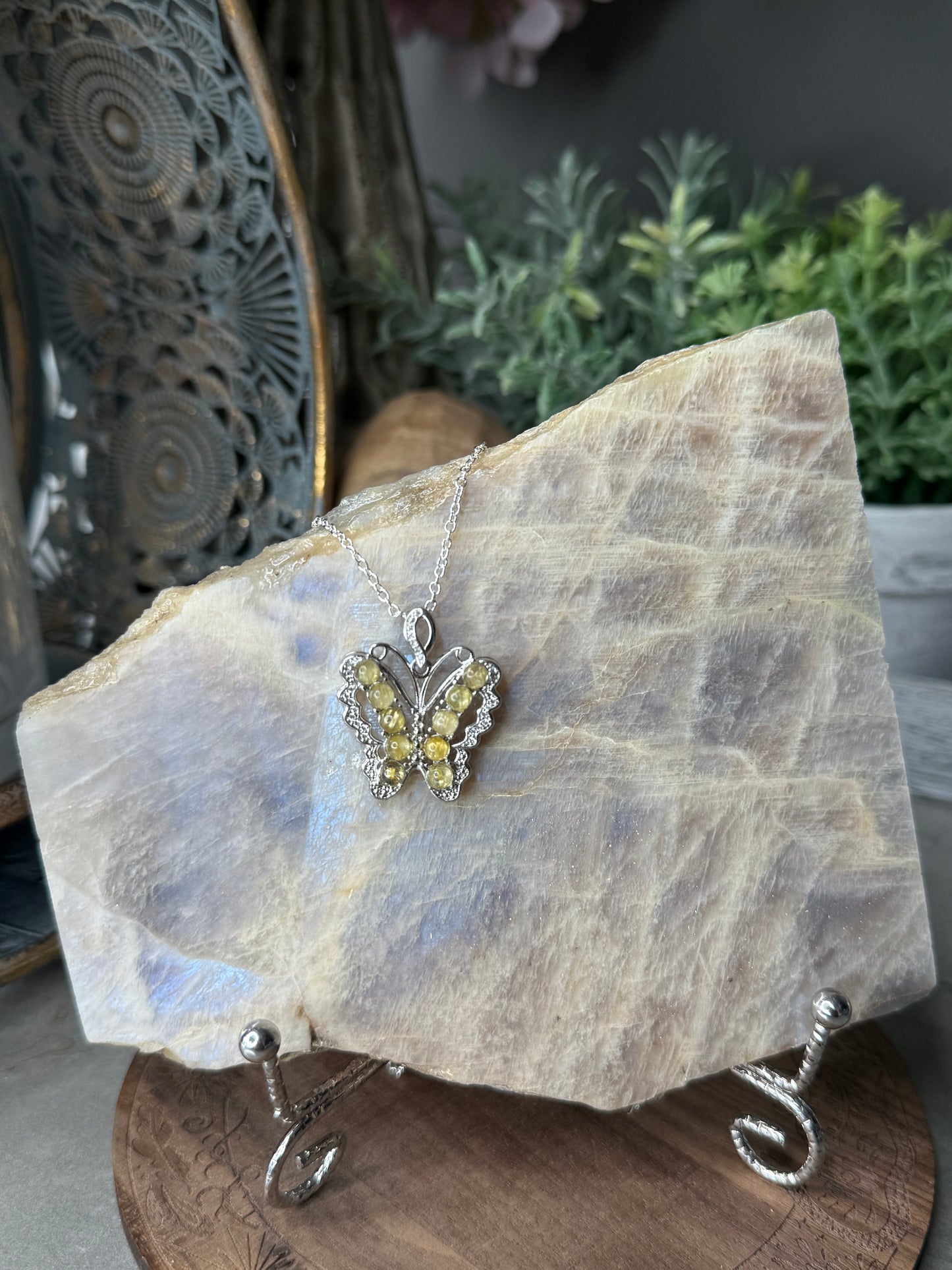 Golden Rutile Butterfly Crystal Pendant