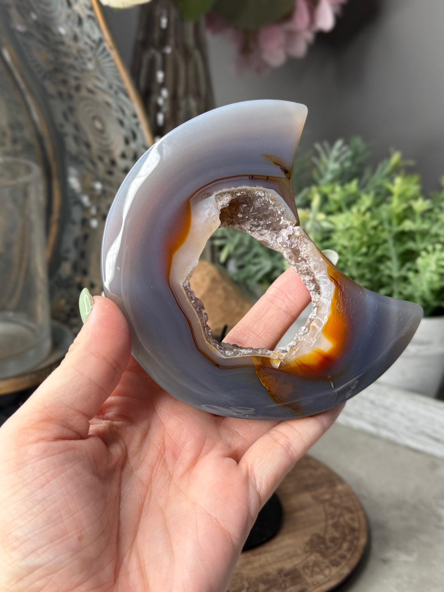 Druzy Agate Crystal Moon with Stand