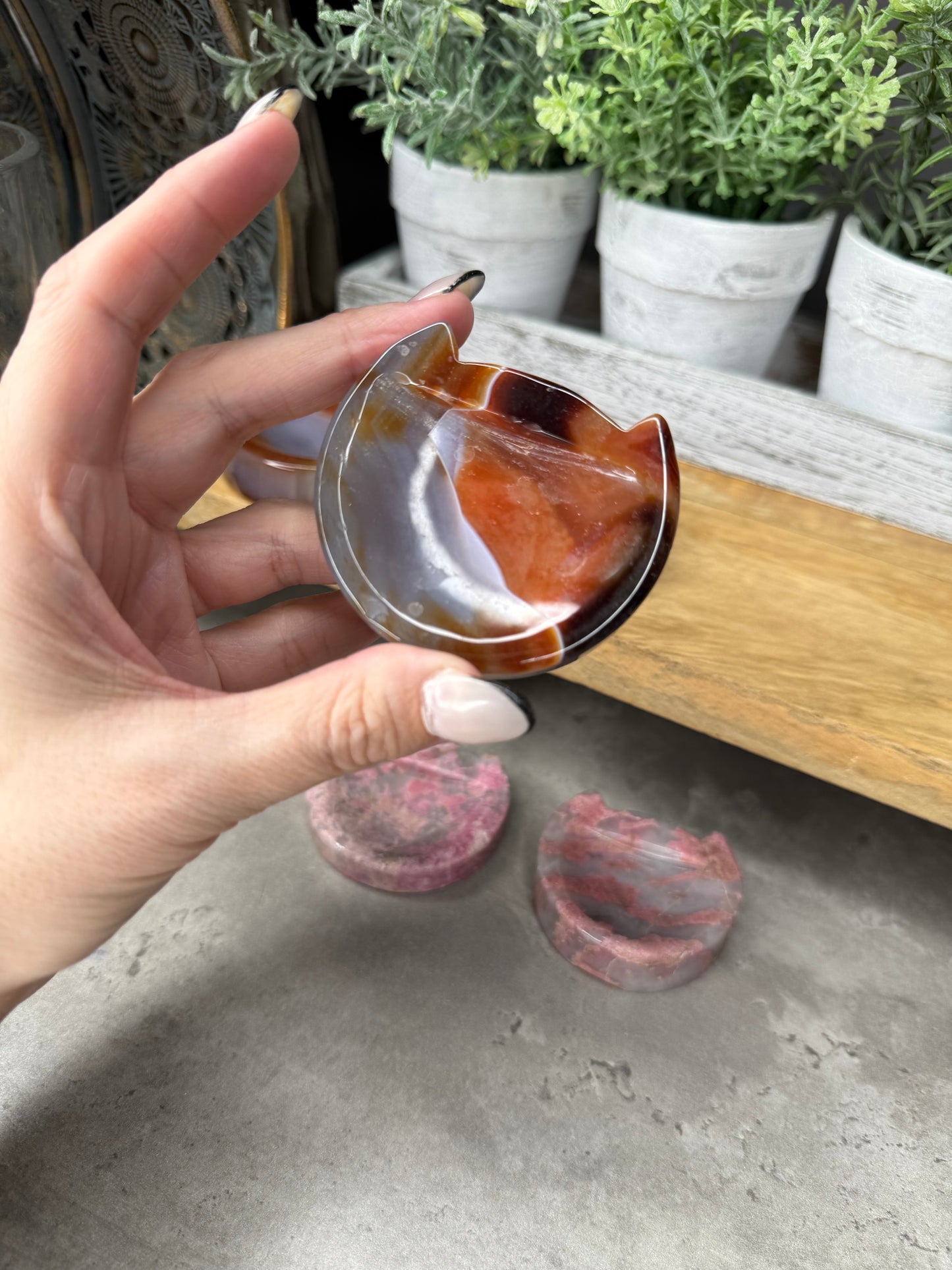 Rhodonite and Agate Cat Bowls