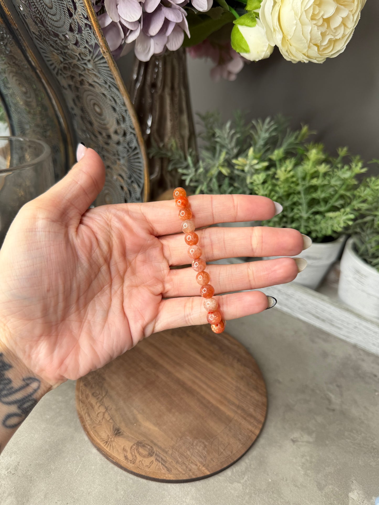 Flashy Gold Sunstone Crystal Beaded Bracelet (Small Size)