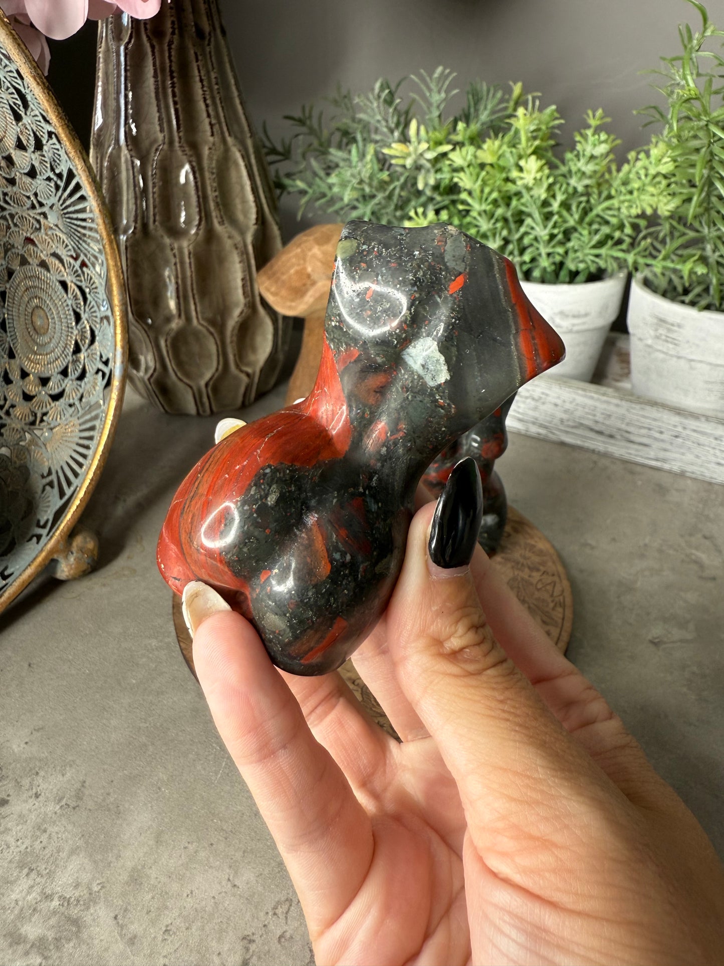 African Bloodstone Goddess Crystal Carvings