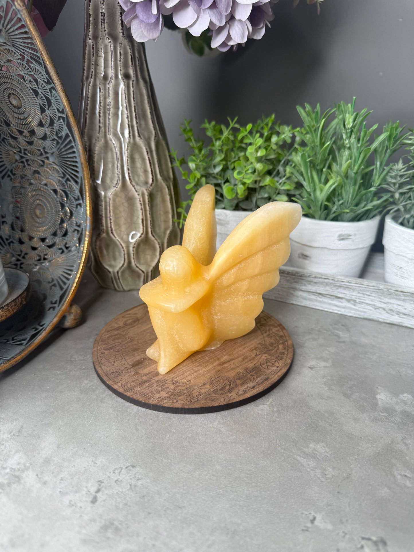 Yellow Calcite Sitting Fairy Crystal Carving
