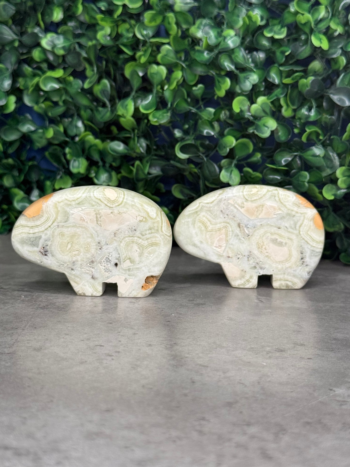 Green Milano Jasper Bear Crystal Carvings - Indonesia