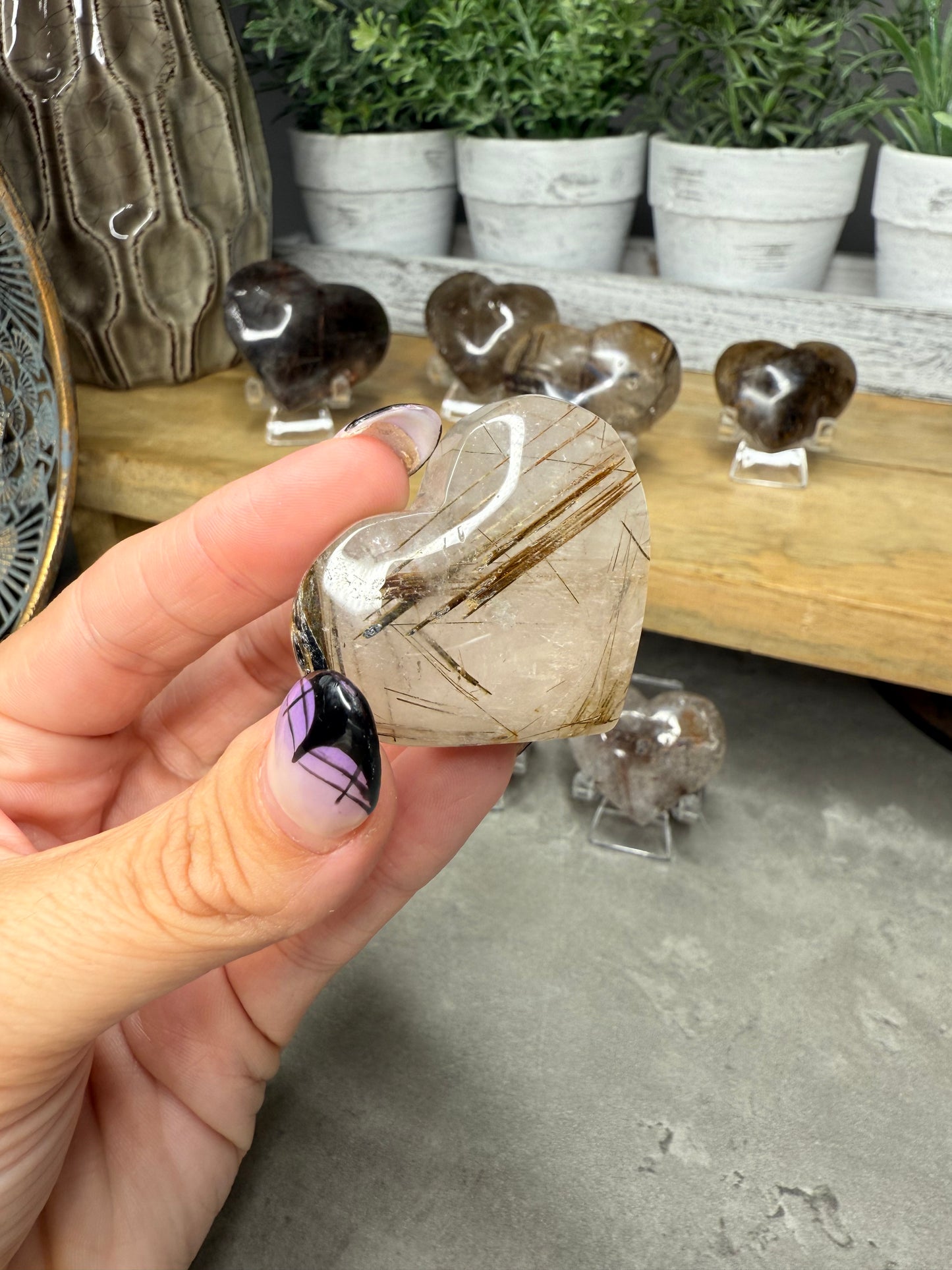 Cooper Rutile in Quartz Crystal Hearts