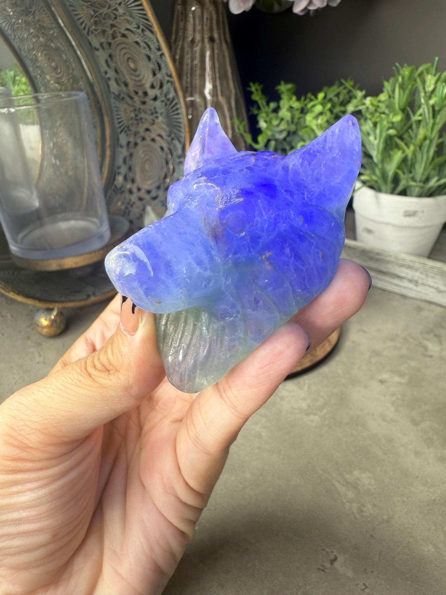 Wolf Head Crystal Carvings with Stand