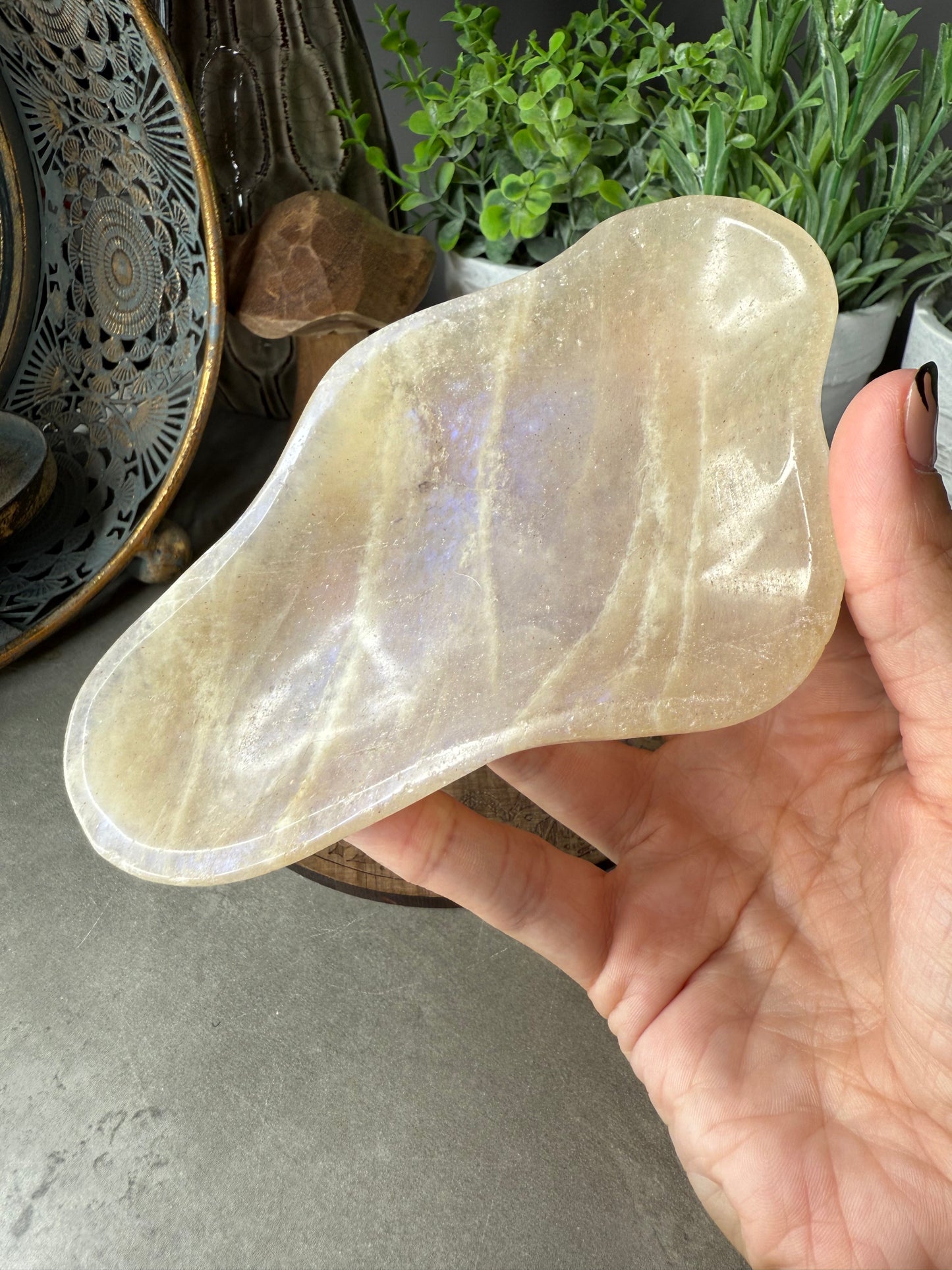 Peach Moonstone Crystal Tray with lots of flash