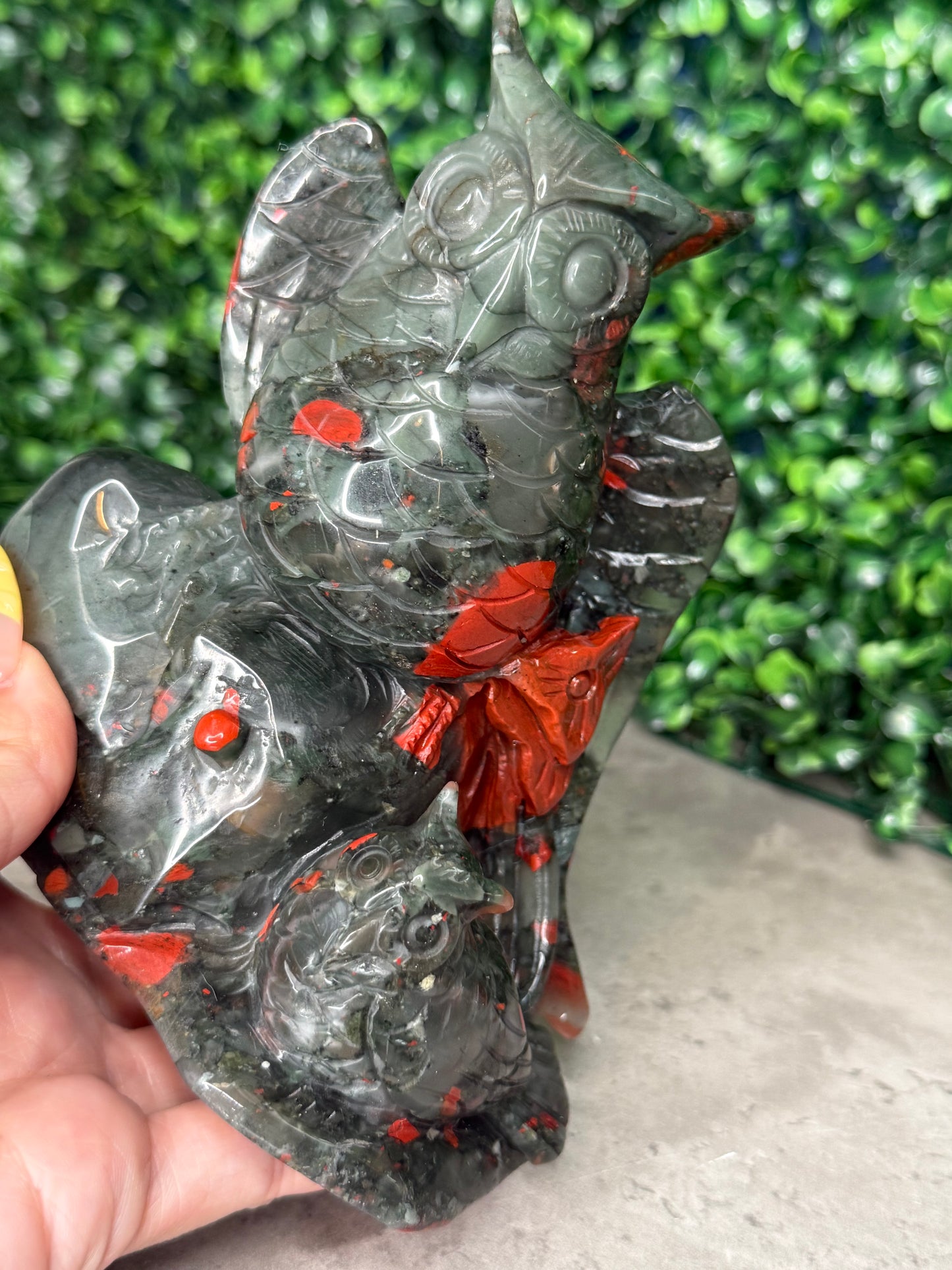 African Bloodstone Large Owl Crystal Carvings 744g