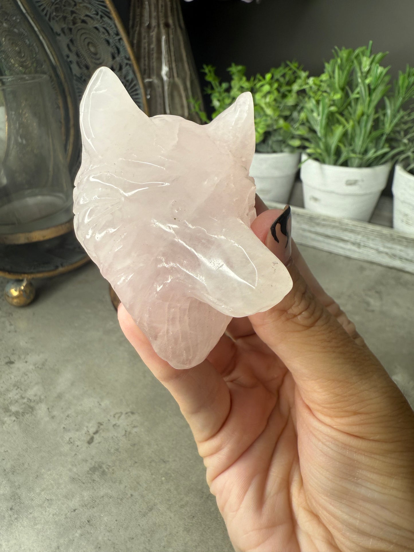 Wolf Head Crystal Carvings with Stand