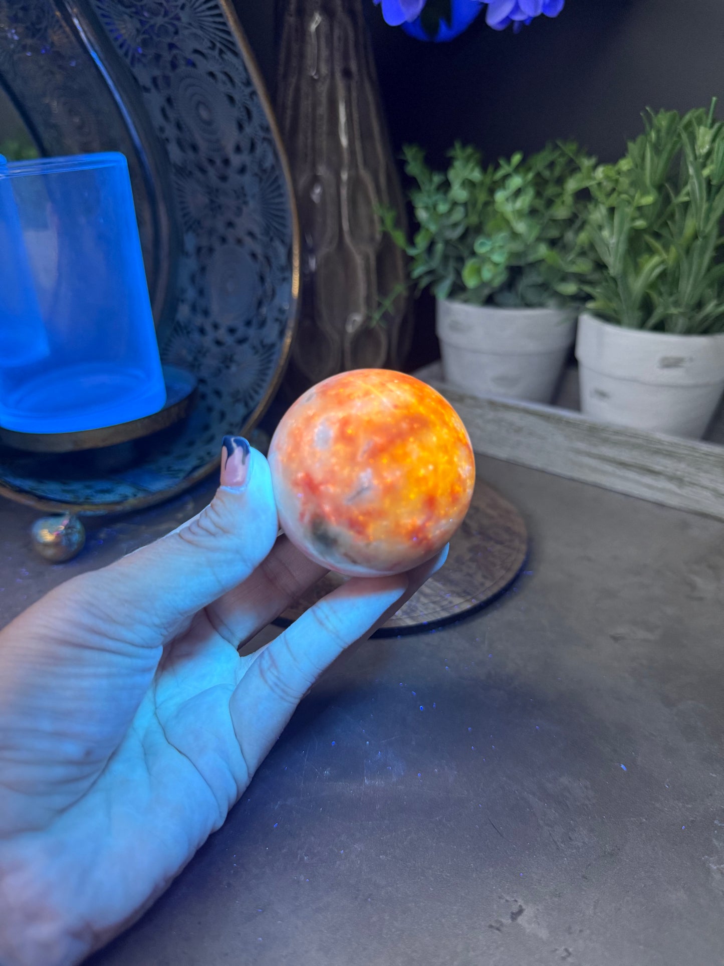 Pink Zoisite Crystal Sphere uv reactive