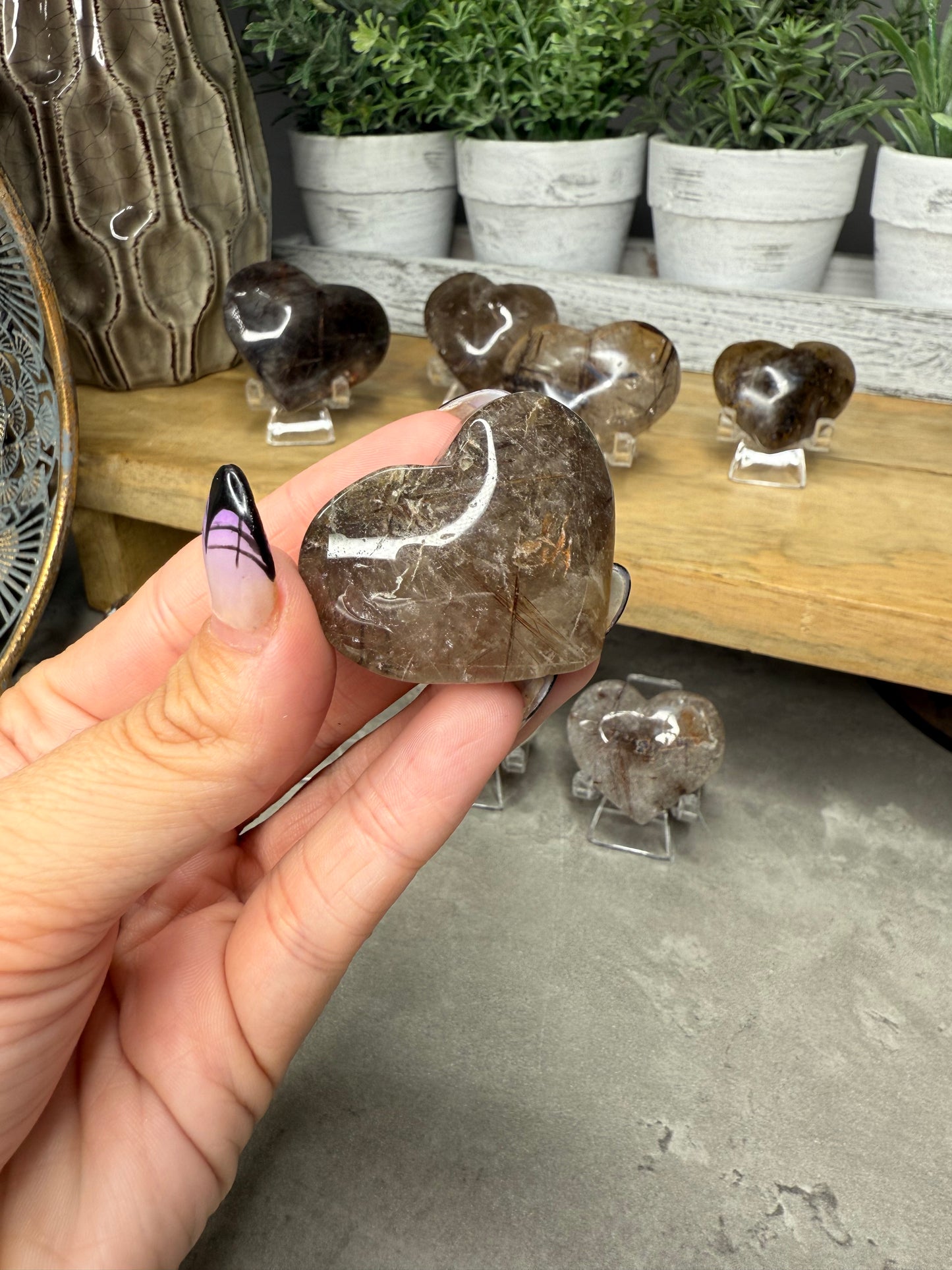 Cooper Rutile in Quartz Crystal Hearts