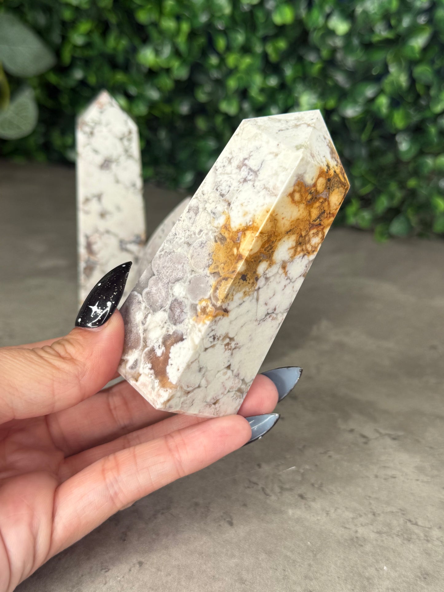 White and Pink Cobra Jasper Crystal Carvings Teardrop and Towers