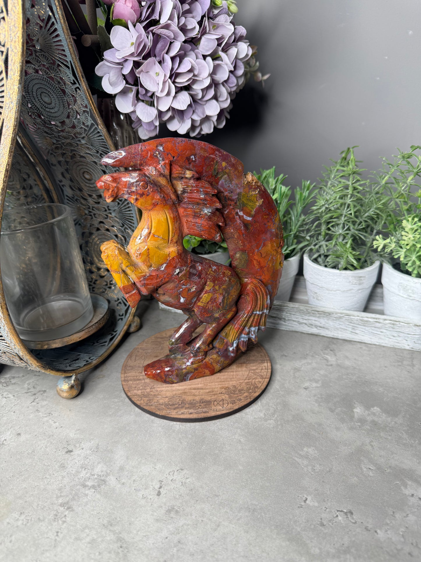 Ocean Jasper Rearing Horse & Moon Carving