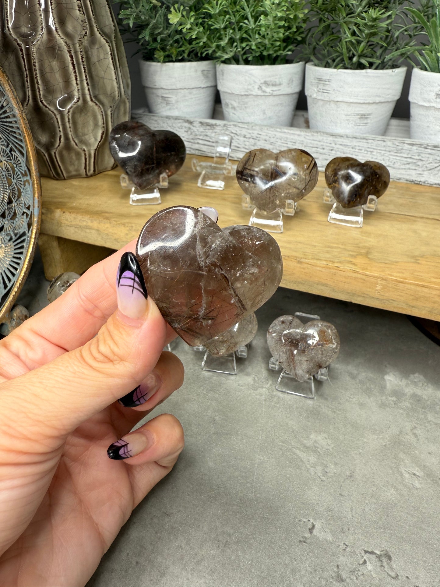 Cooper Rutile in Quartz Crystal Hearts