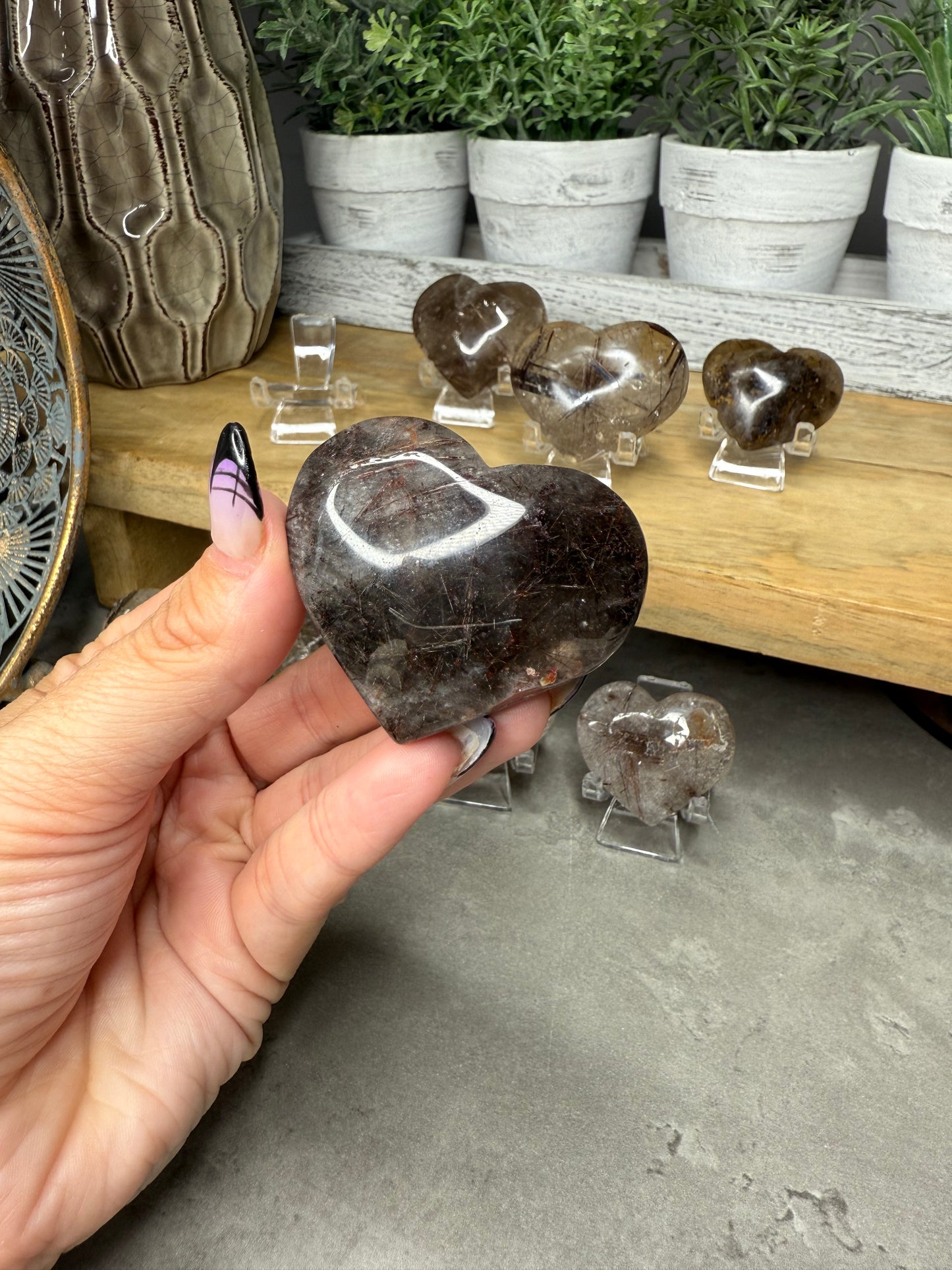 Cooper Rutile in Quartz Crystal Hearts
