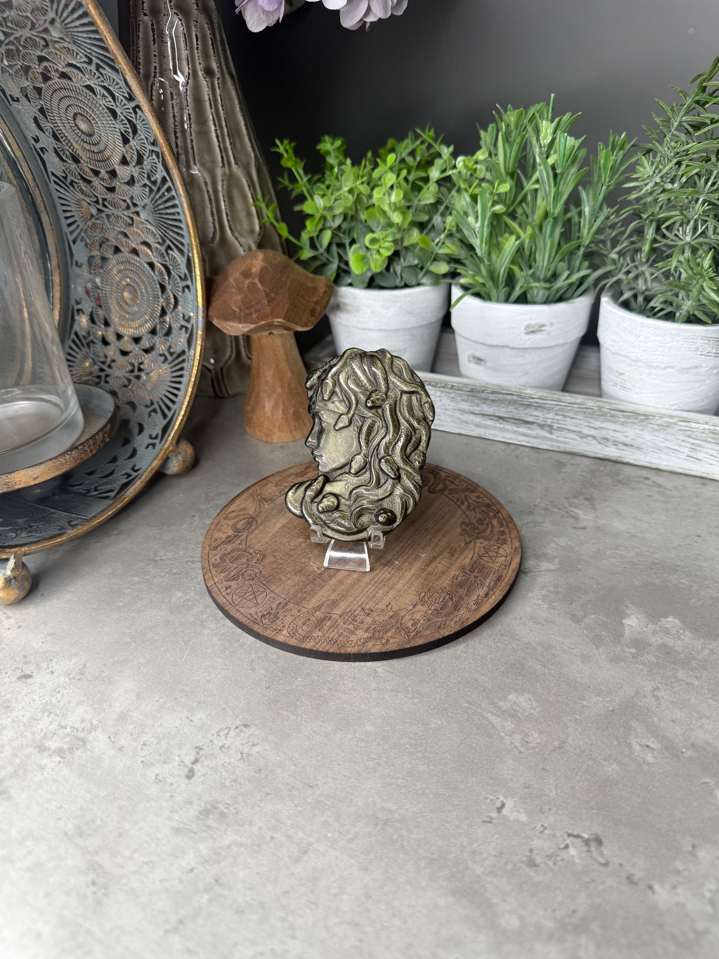 Gold Sheen Obsidian Medusa Crystal Carving - 31g