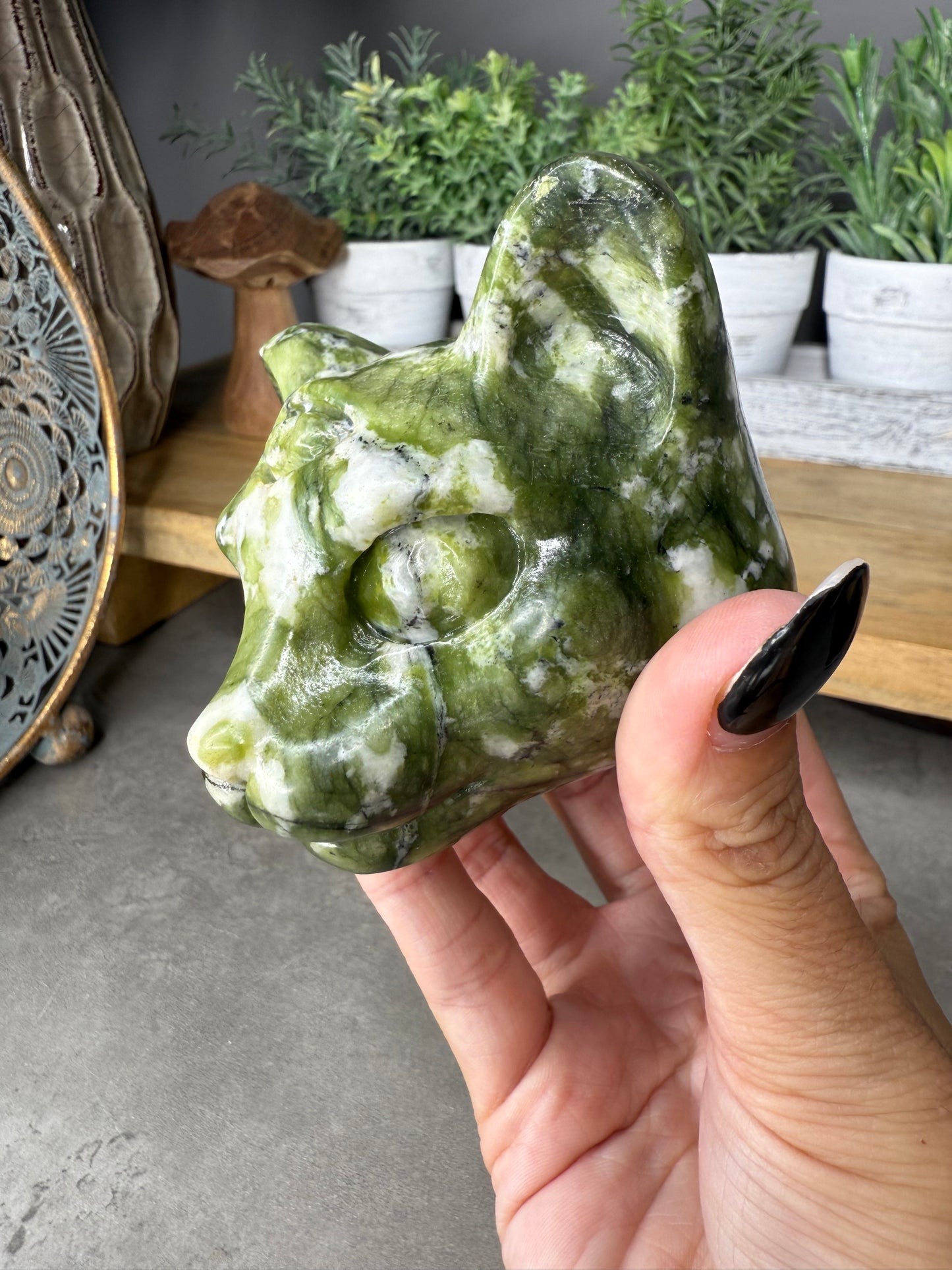 Green Jade Crystal Cat Carvings - Large