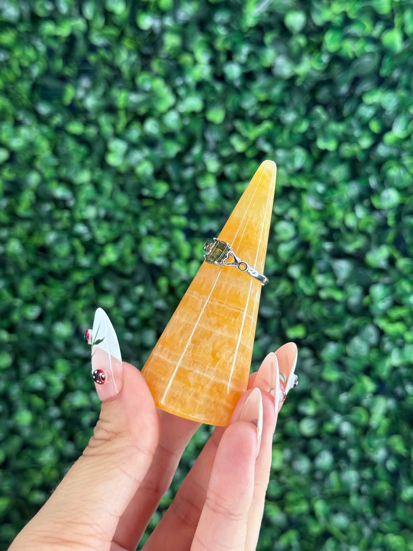 Orange Calcite Ring Holders from India