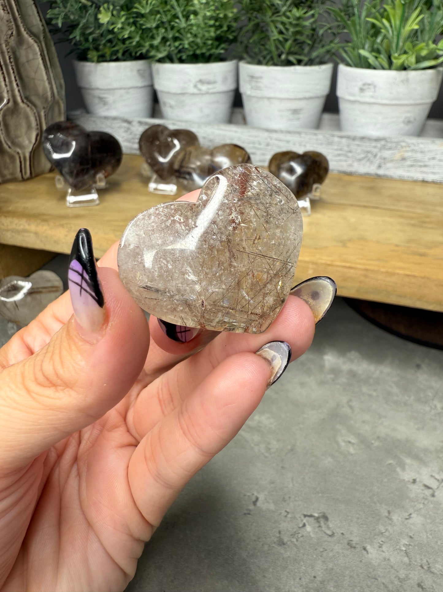 Cooper Rutile in Quartz Crystal Hearts