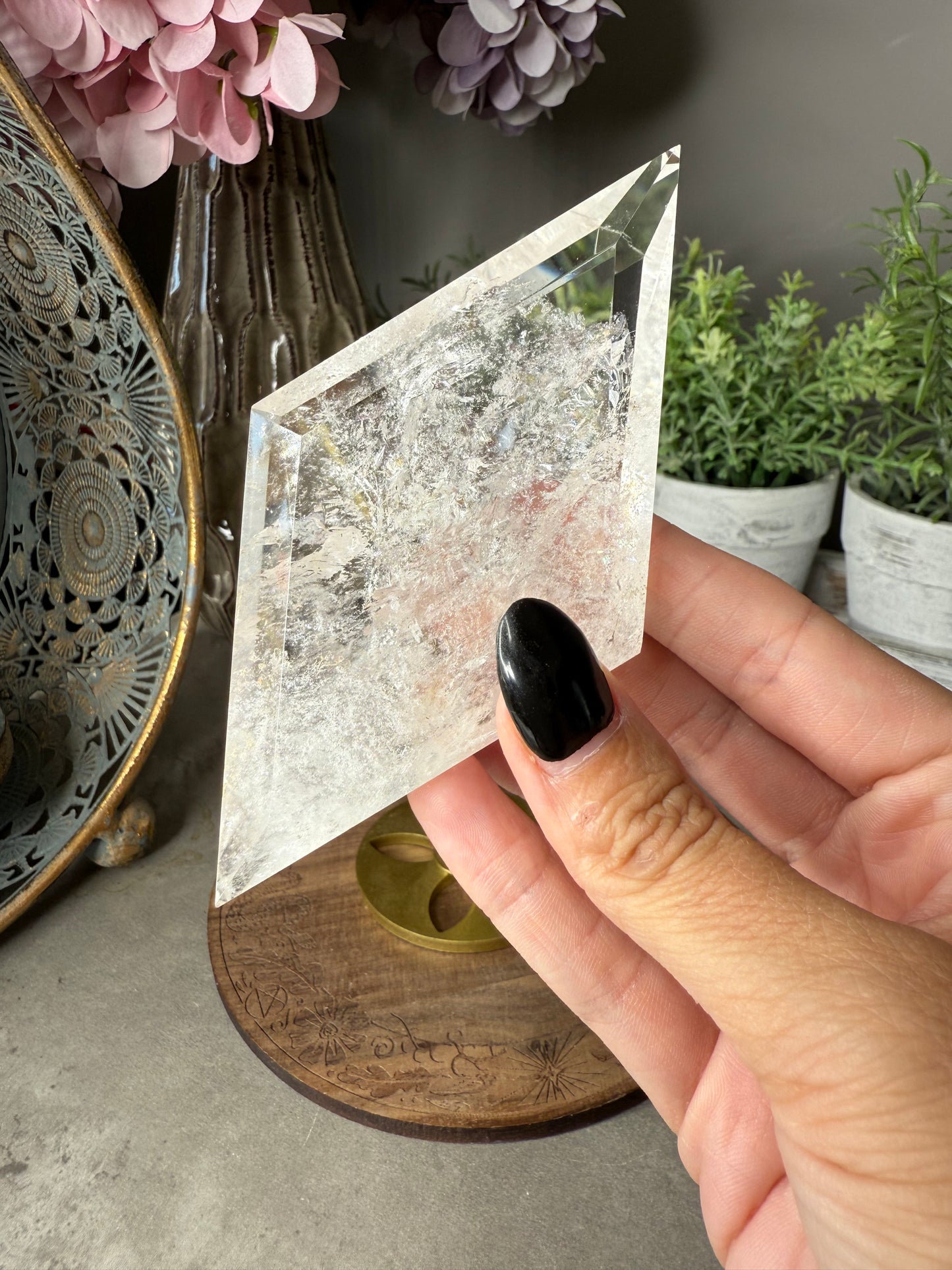 Clear Quartz Rhombus Crystal with Stand