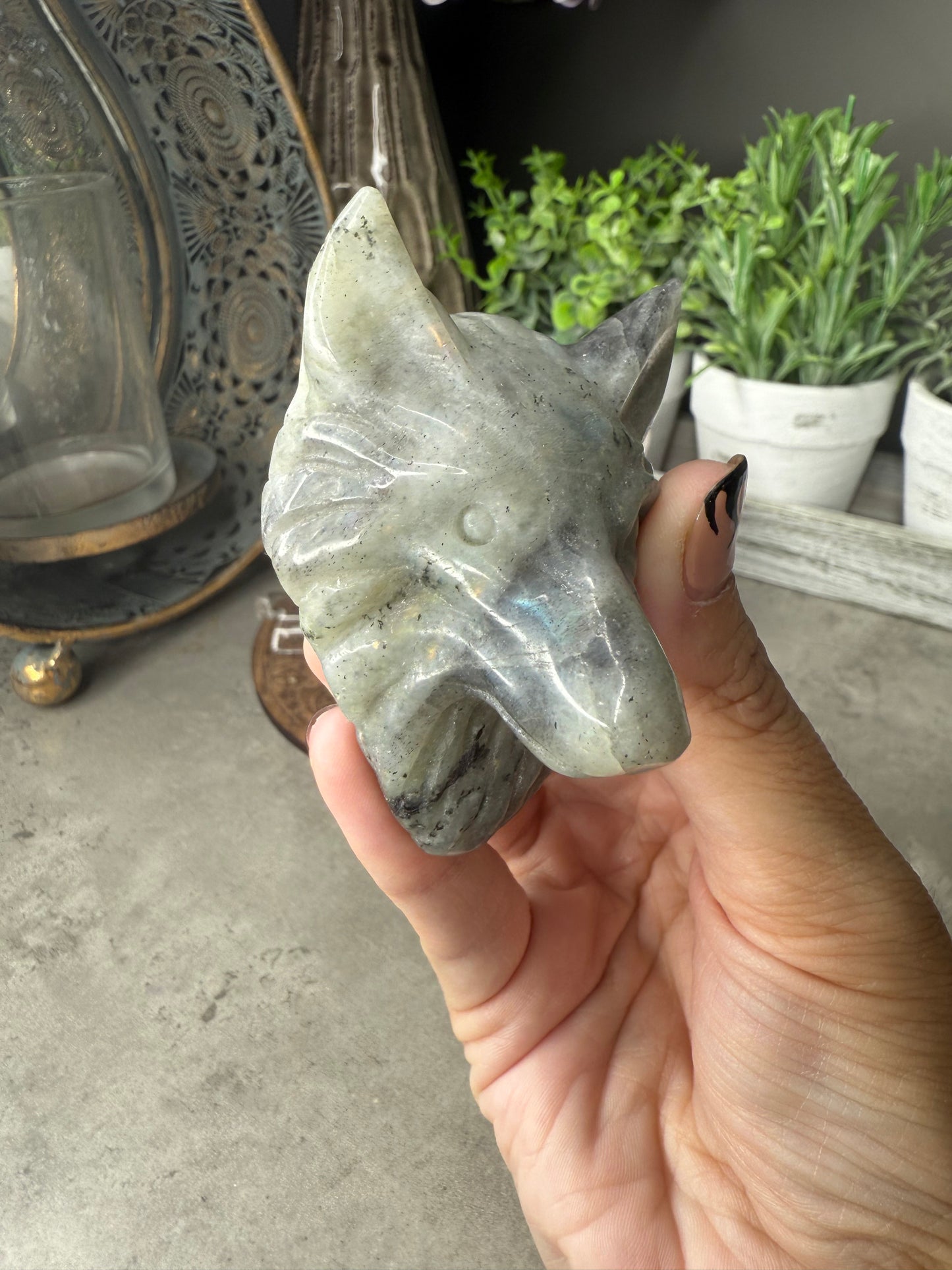 Wolf Head Crystal Carvings with Stand