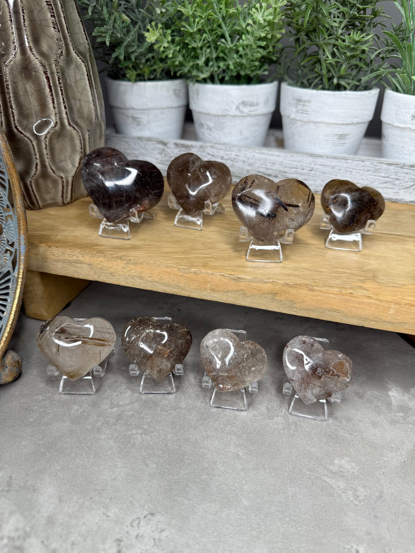 Cooper Rutile in Quartz Crystal Hearts
