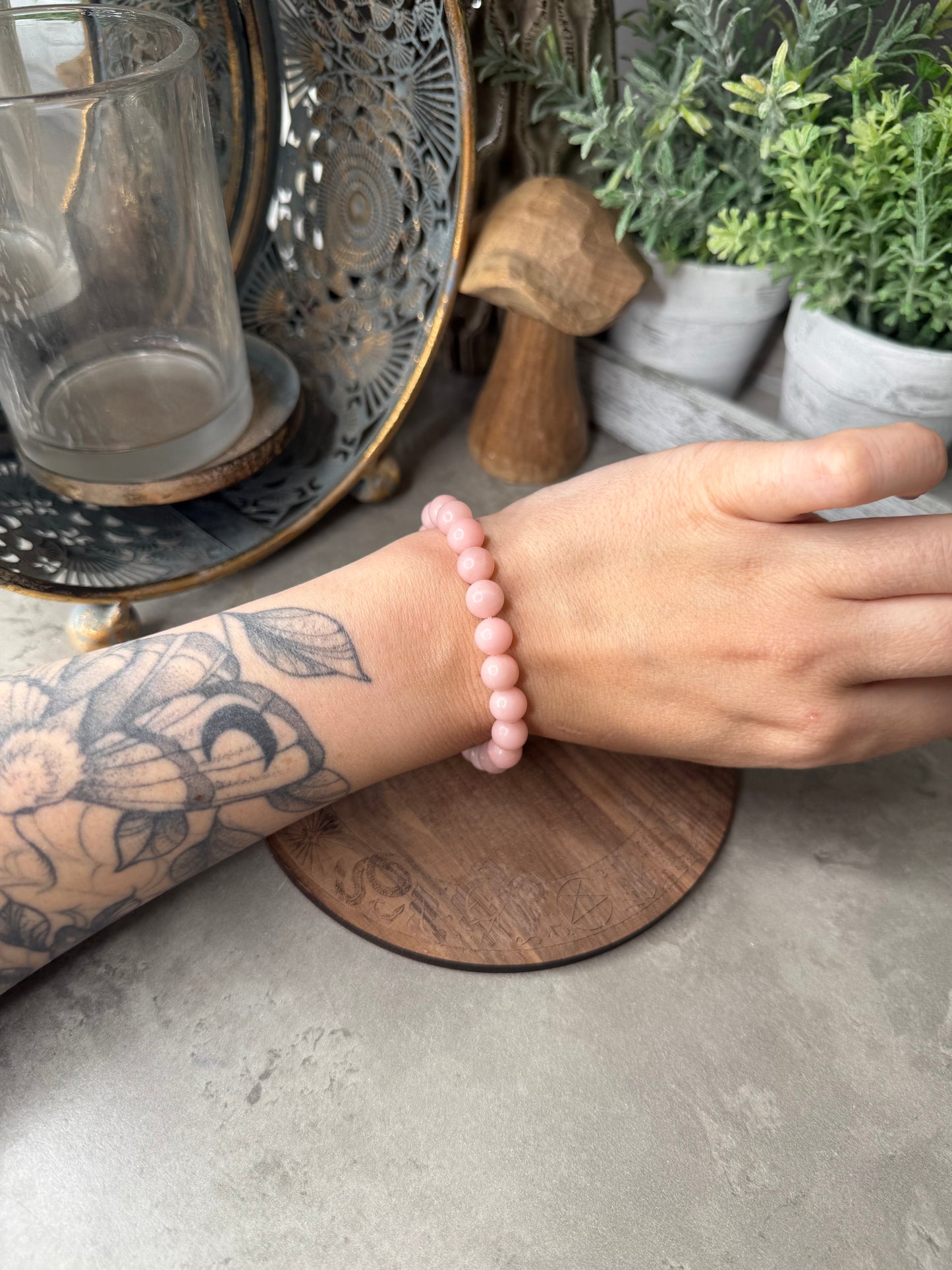 Pink Opal Crystal Beaded Bracelet
