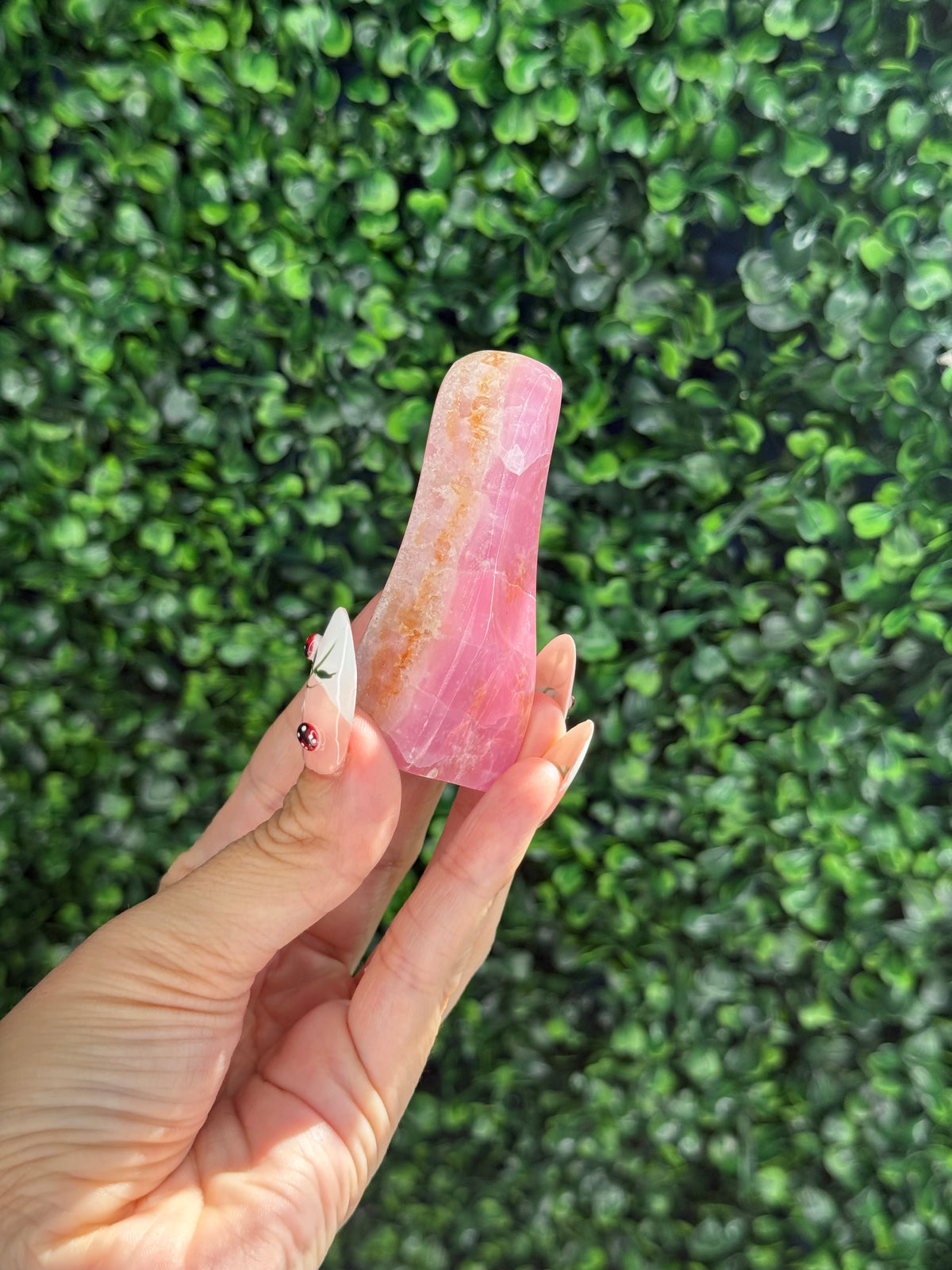 Pink Aragonite AAA with gold Stand from Afghanistan O