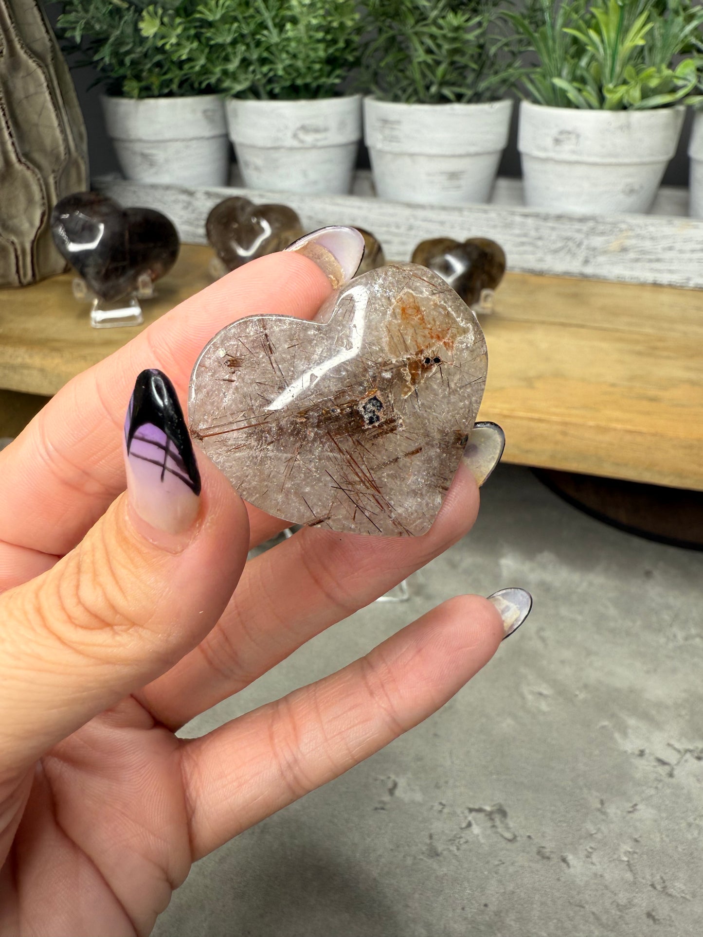 Cooper Rutile in Quartz Crystal Hearts