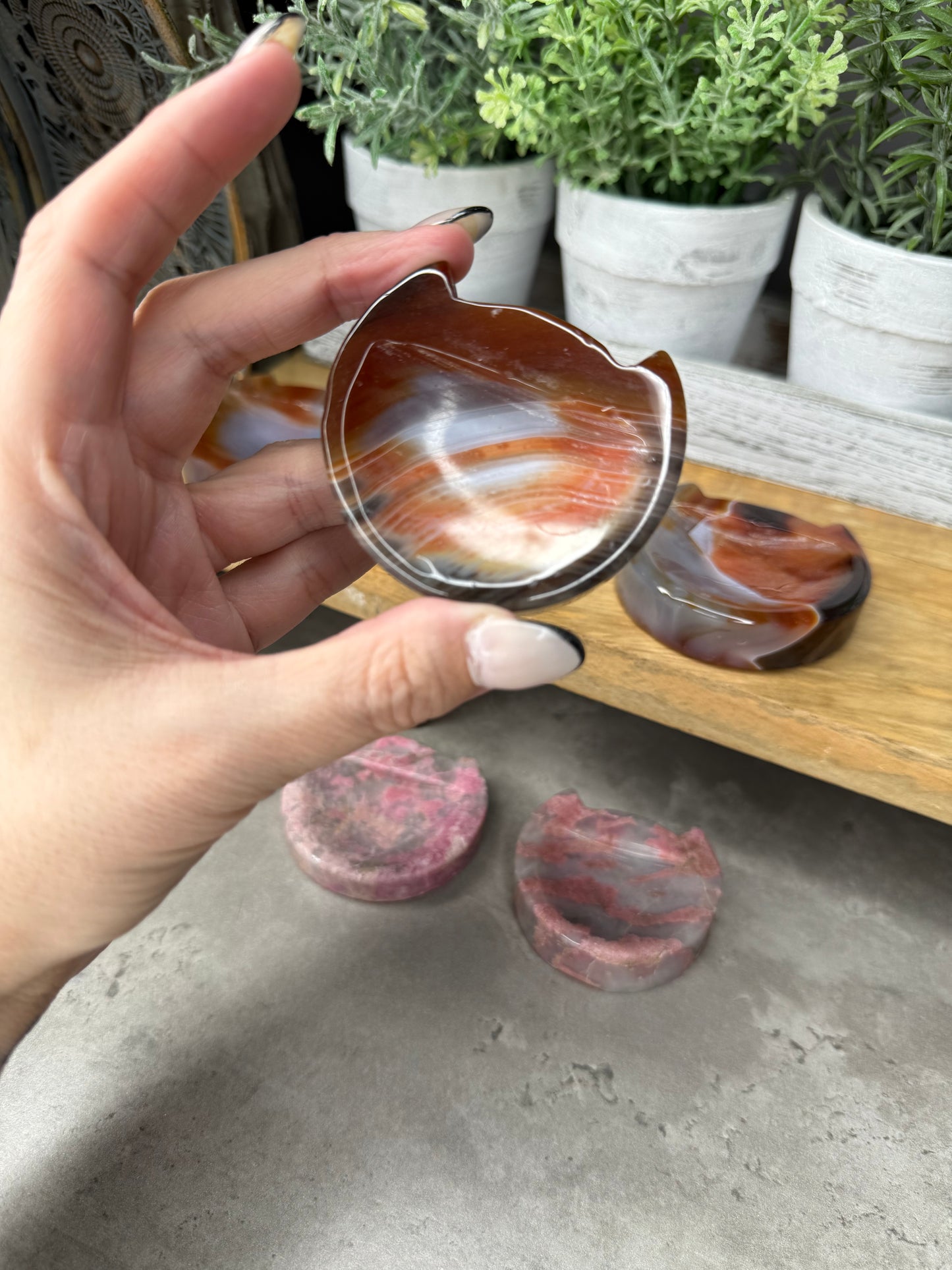 Rhodonite and Agate Cat Bowls