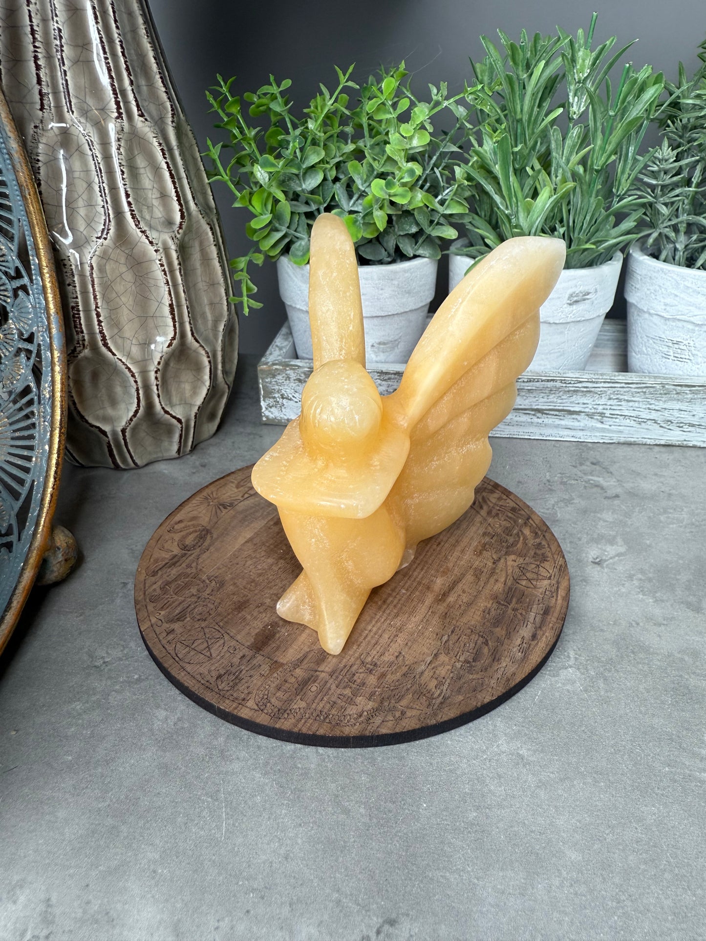 Yellow Calcite Sitting Fairy Crystal Carving