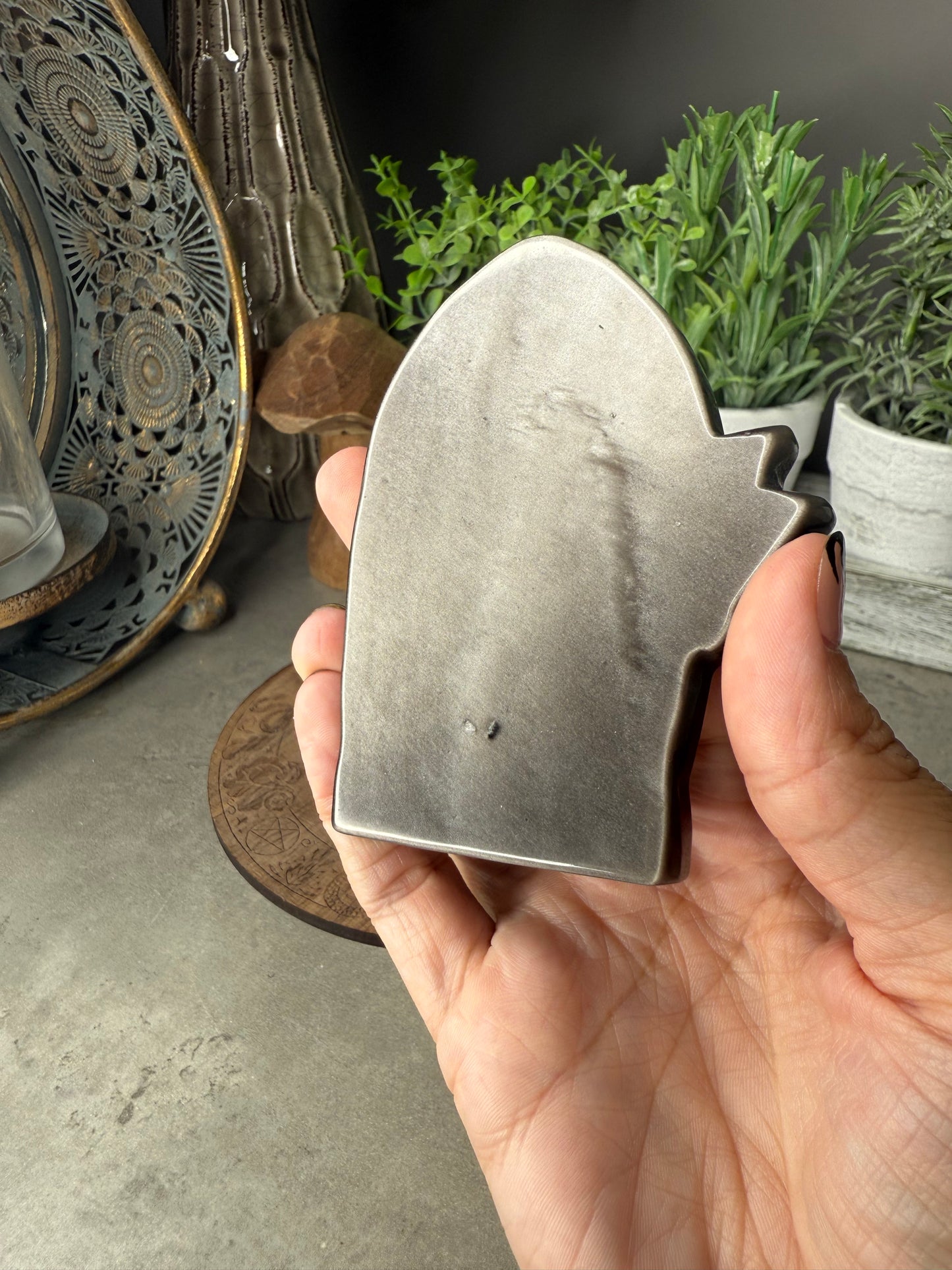 Silver Sheen Obsidian Fairy Door Crystal Carving - 59g