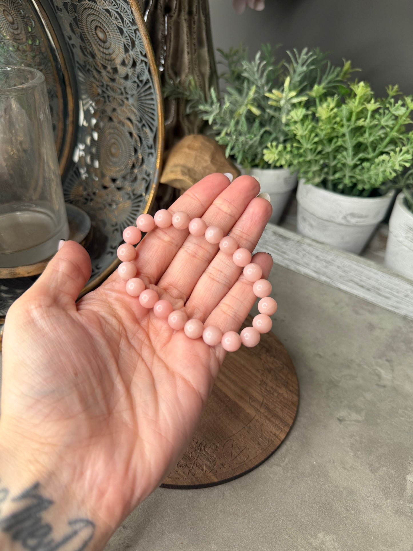 Pink Opal Crystal Beaded Bracelet