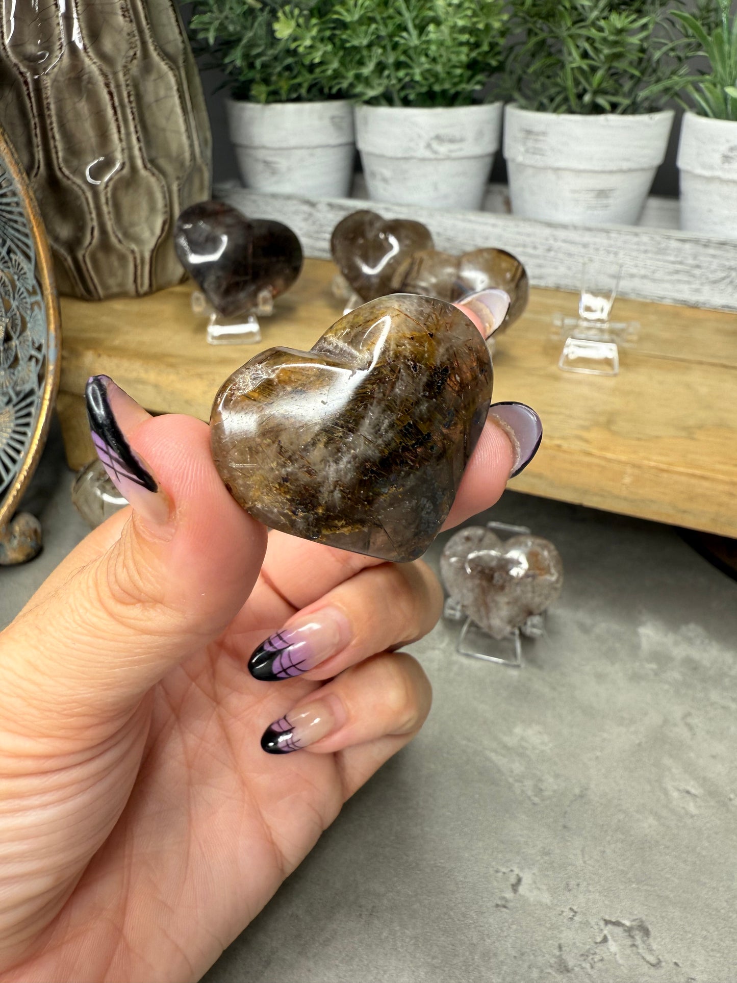 Cooper Rutile in Quartz Crystal Hearts