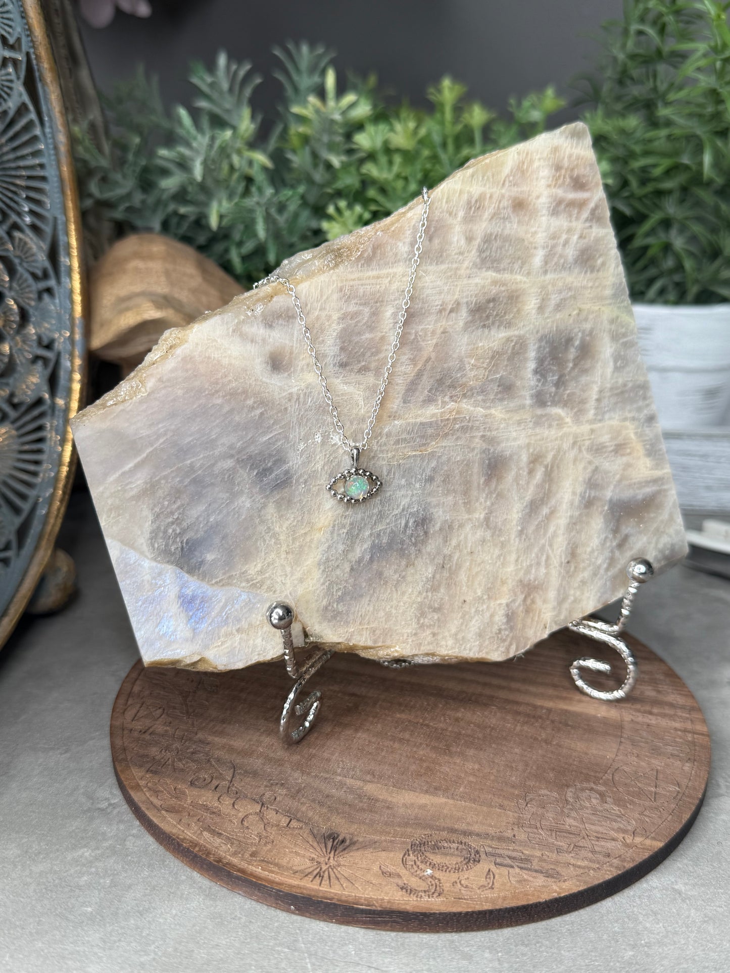 Opal Evil Eye mini pendant Crystal necklace