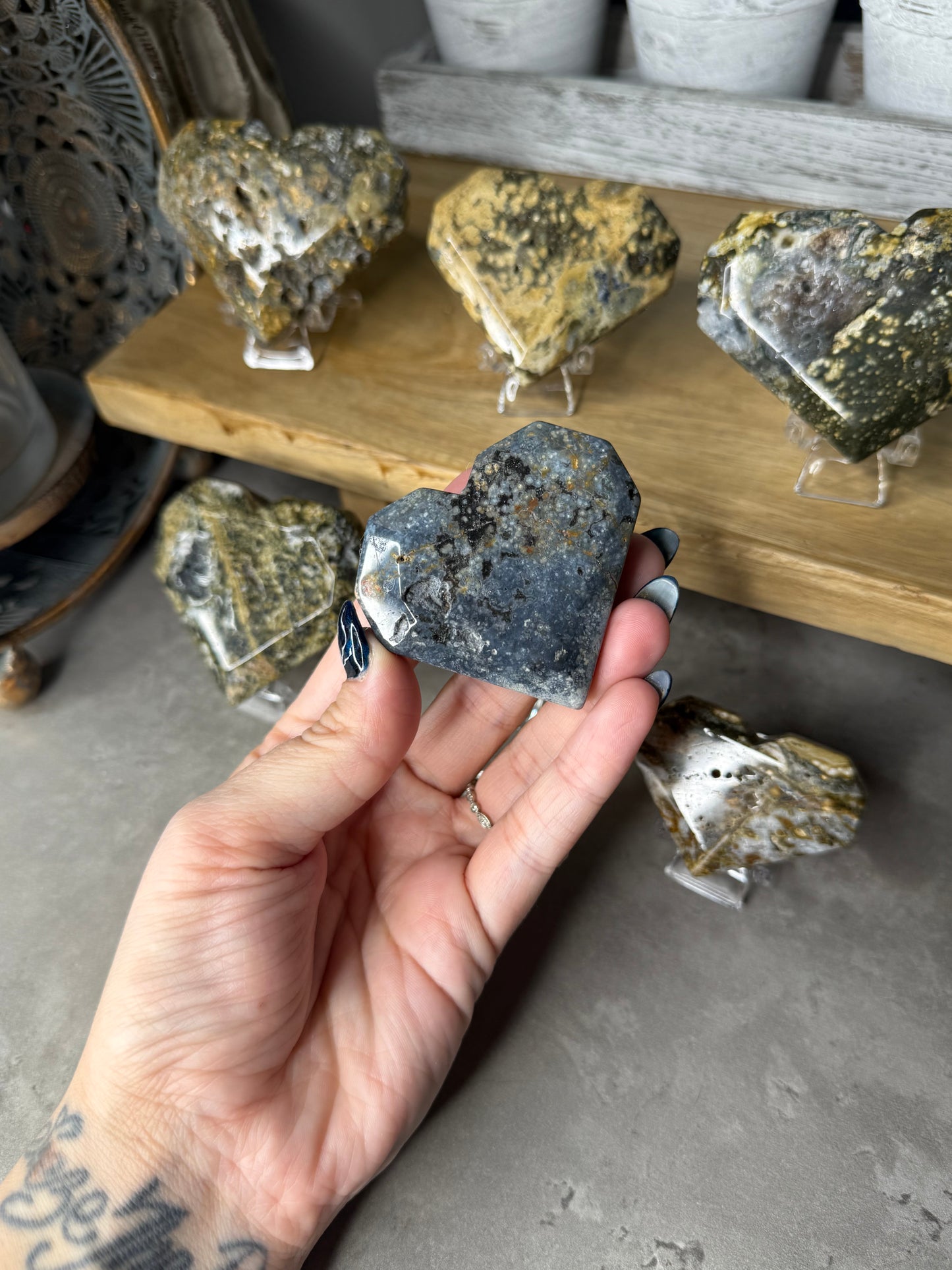 Ocean Jasper Crystal Heart Carvings - Sea Jasper 8th Vein Style