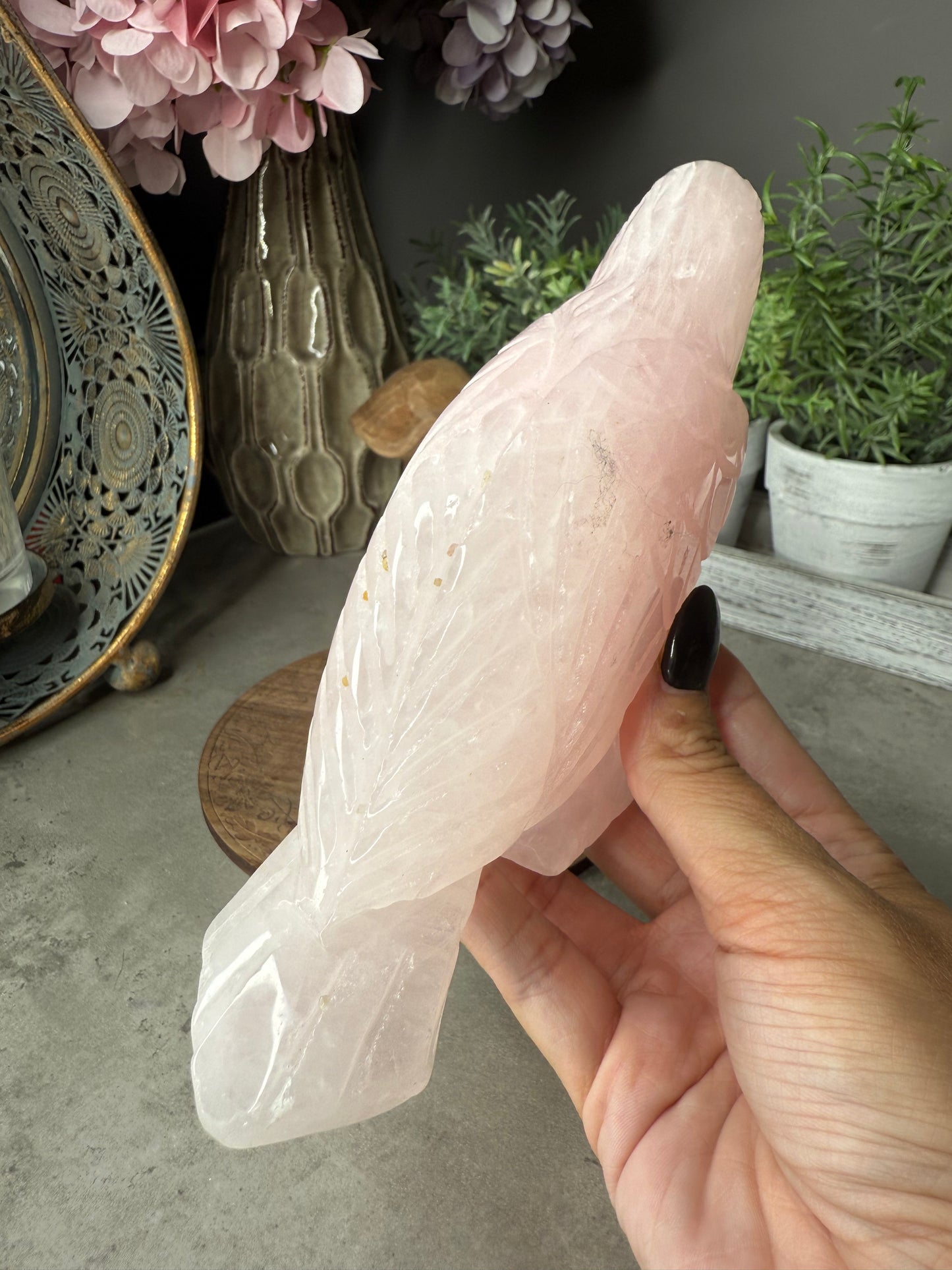 Rose Quartz Crow Crystal Carving