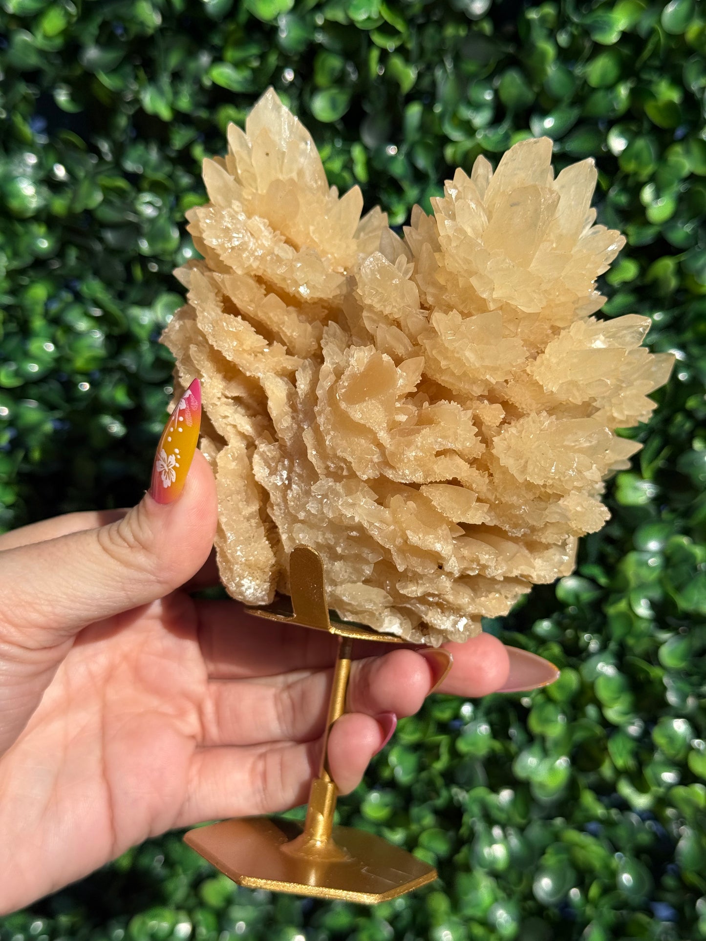 Yellow Calcite Large Specimen with Gold Stand - Indonesia