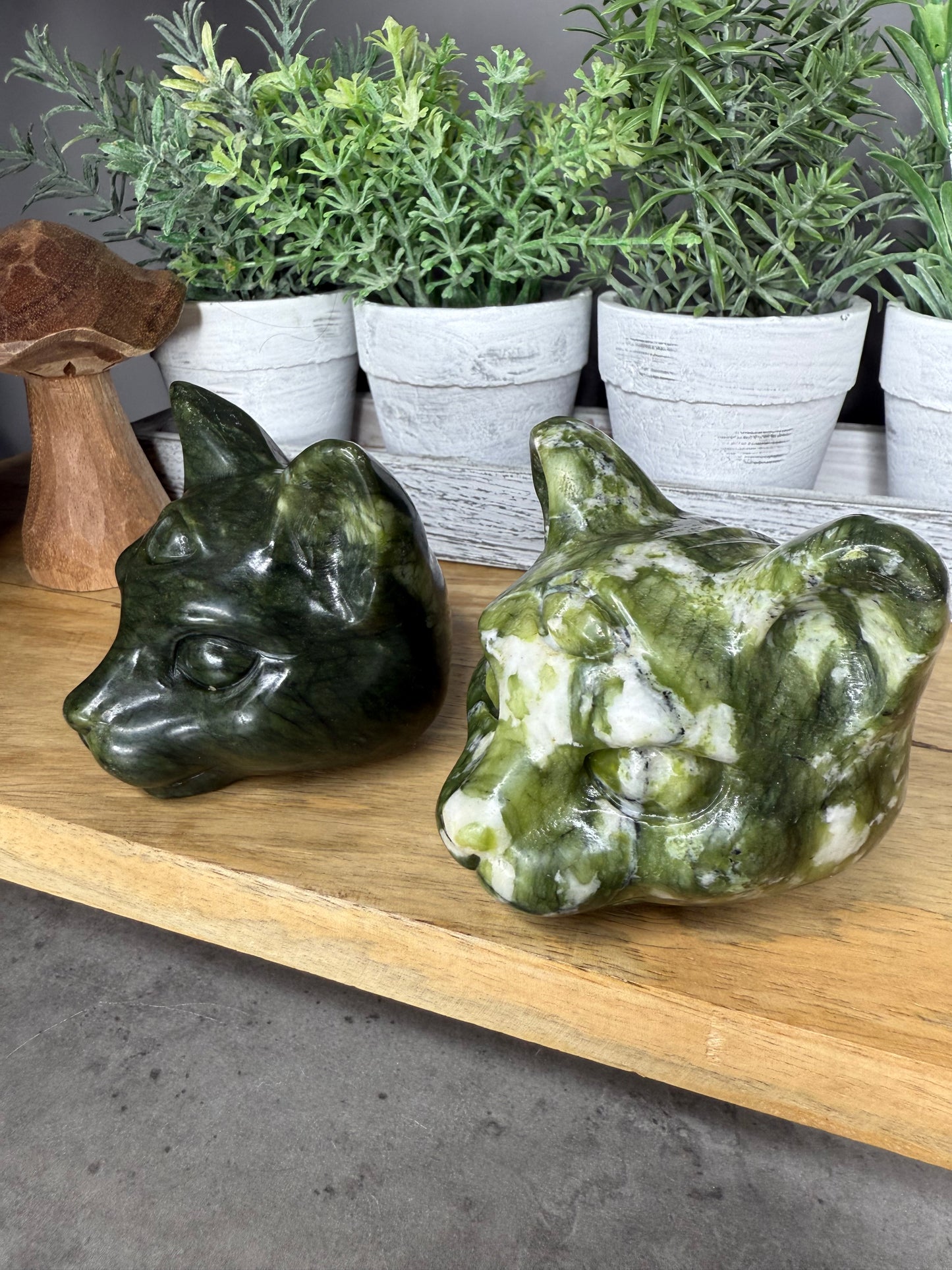 Green Jade Crystal Cat Carvings - Large