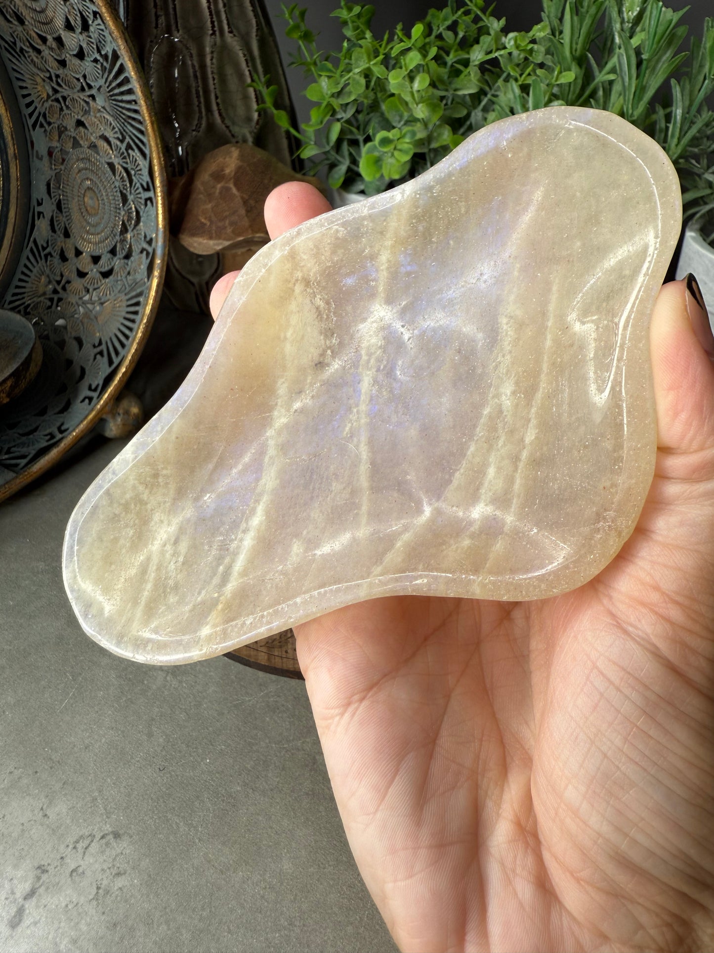 Peach Moonstone Crystal Tray with lots of flash