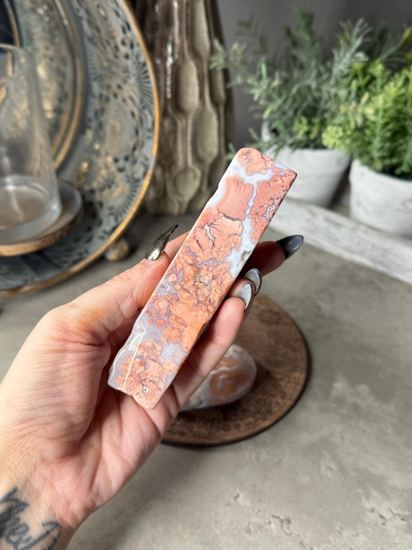 Pink Agate Crystal Palmstone and Freeform