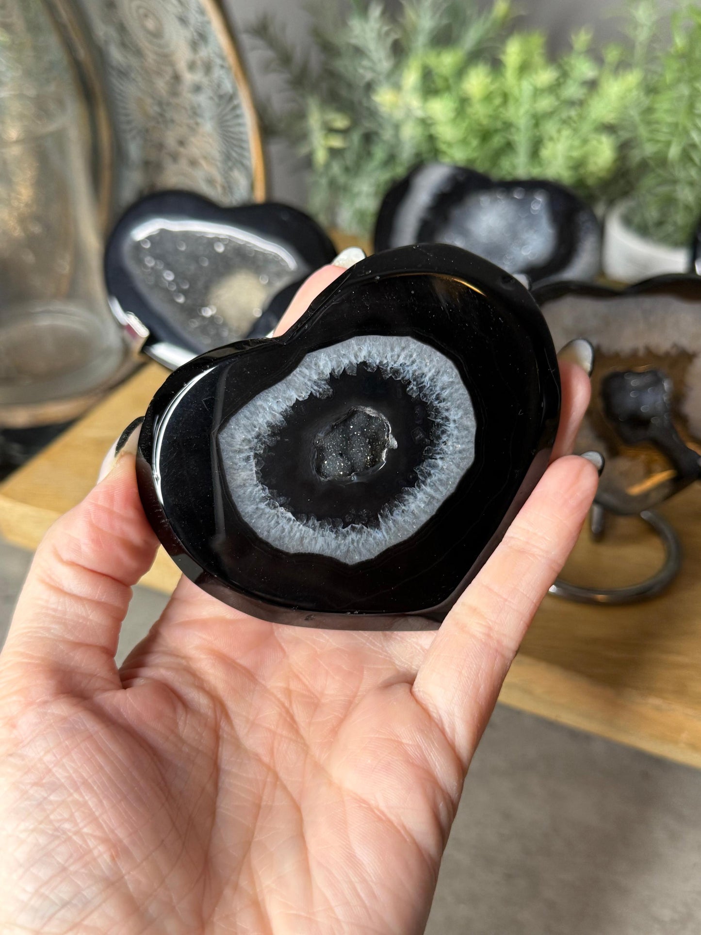 Black Agate Druzy Crystal Hearts