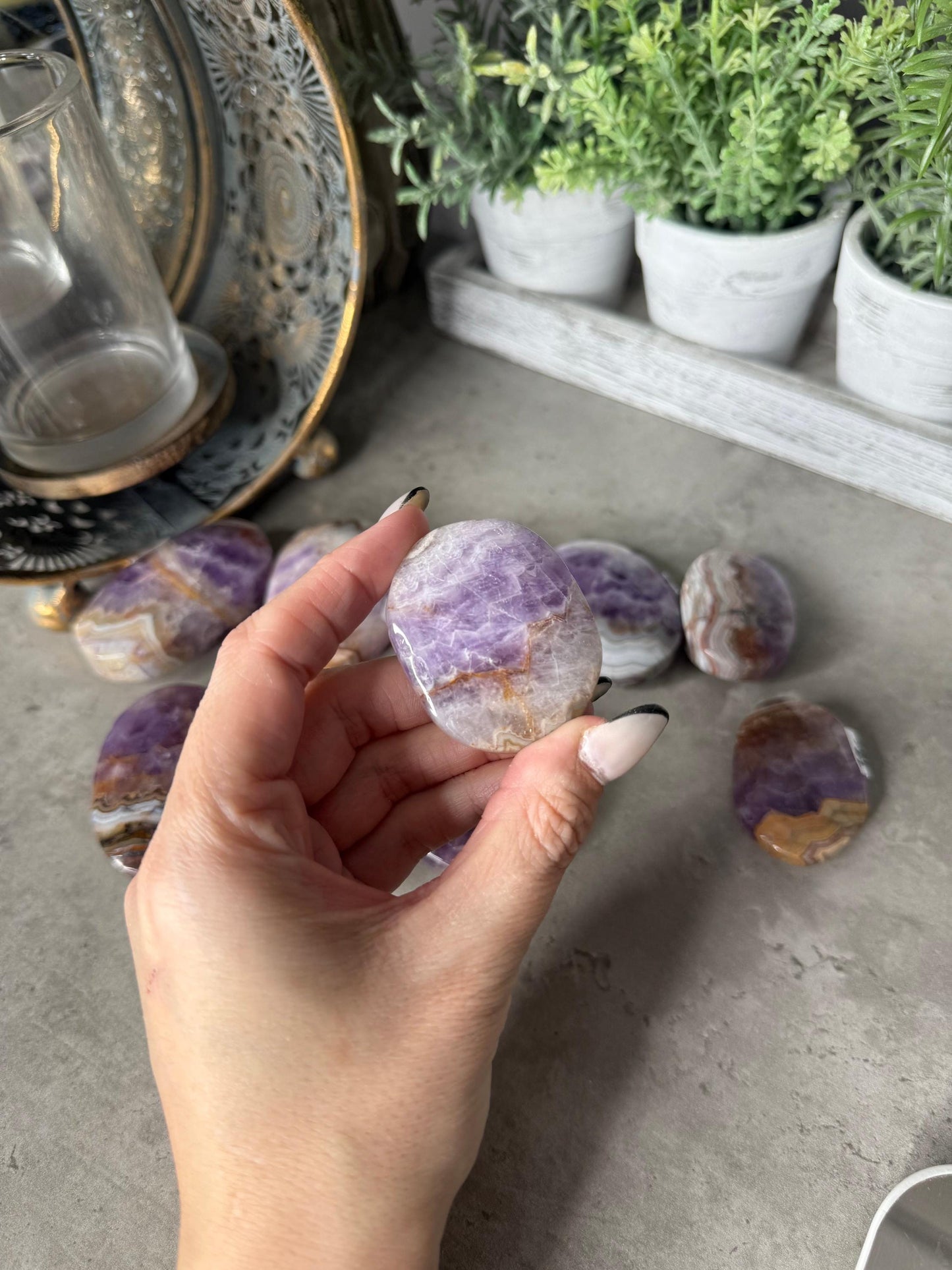 Amethyst x Crazy Lace Agate Palmstone