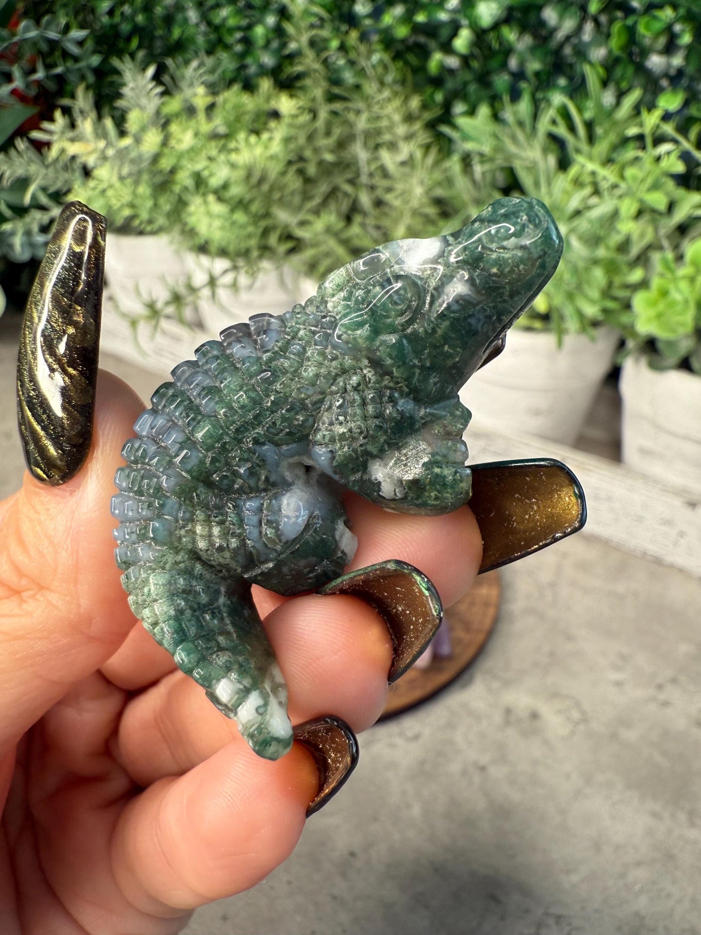 Crystal Crocodile Carving: Rose Quartz, Tiger's Eye, Agate