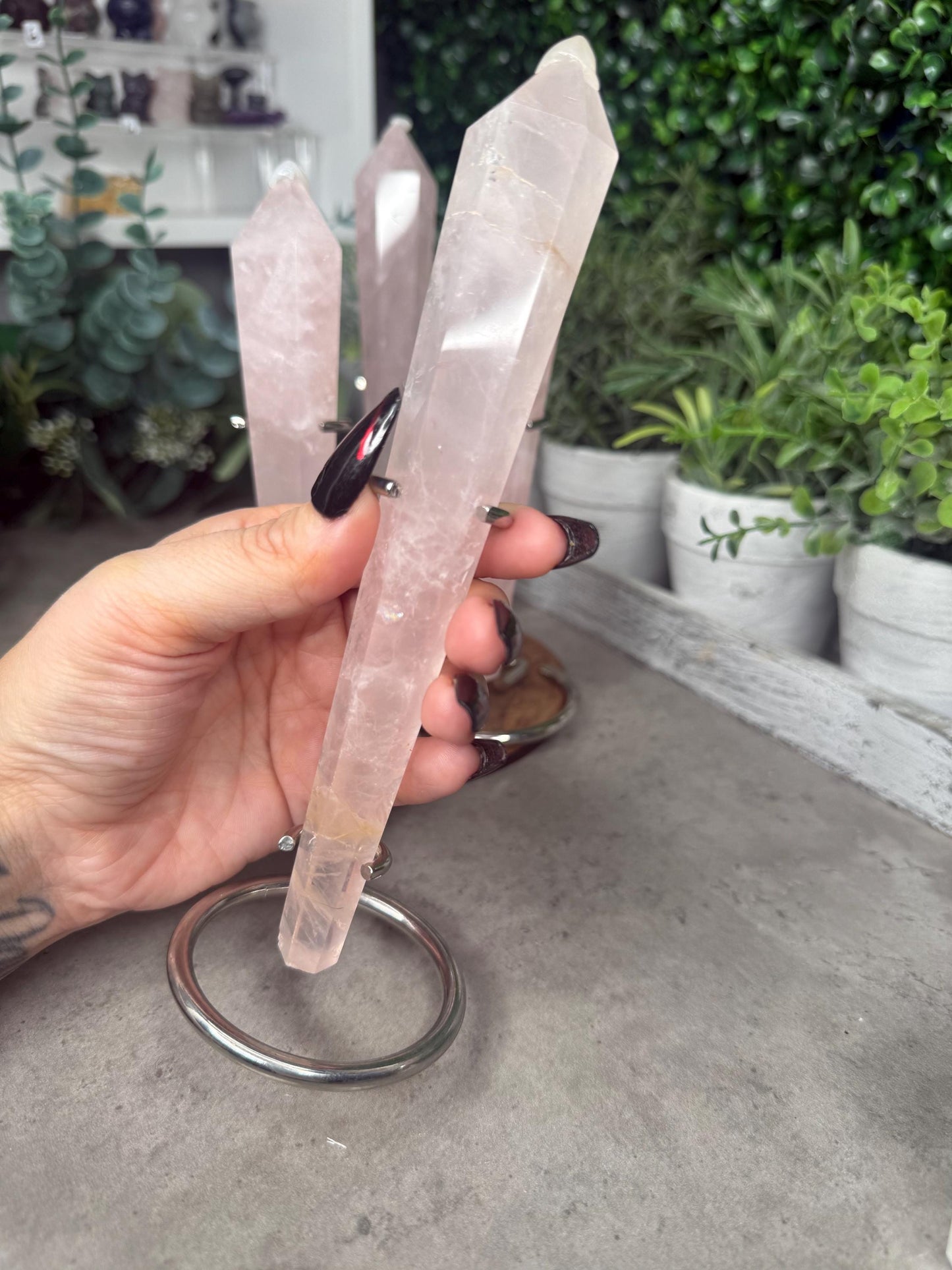Rose Quartz Crystal Wands with Silver stands