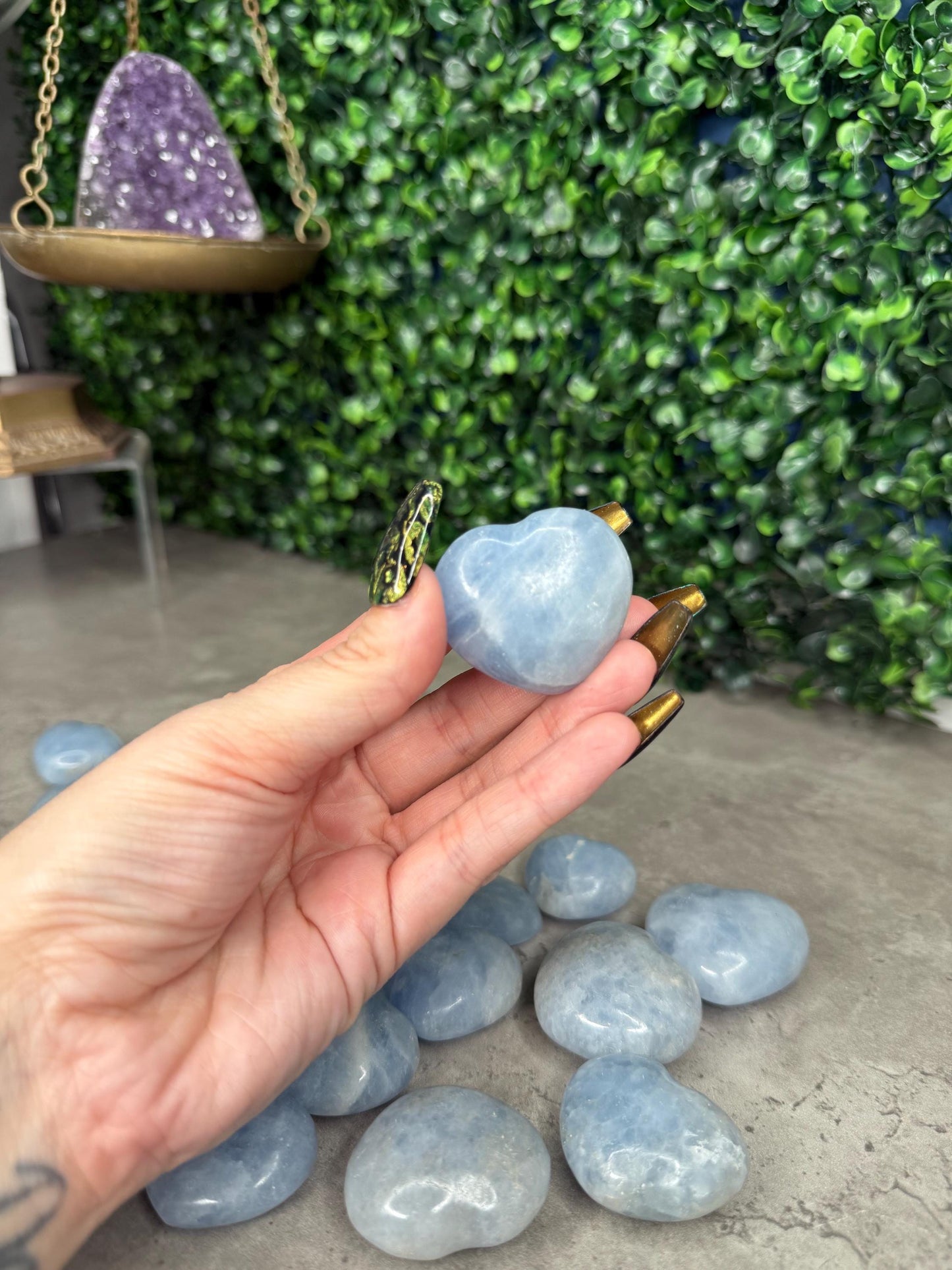 Celestite Crystal Heart Carvings Intuitively Selected