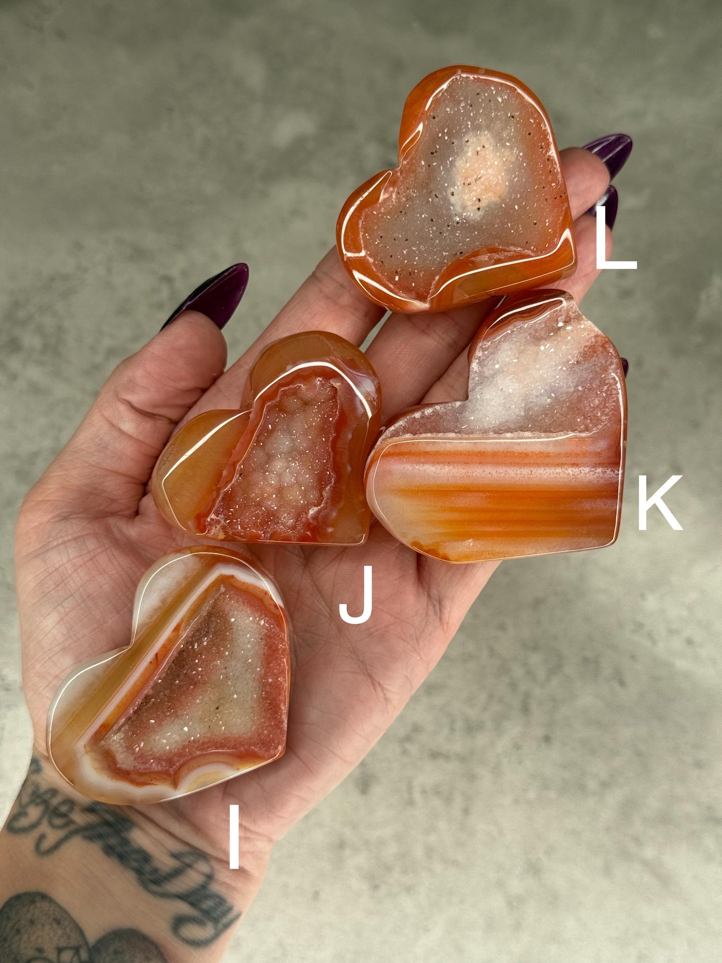 Druzy Carnelian Hearts Crystal Carvings