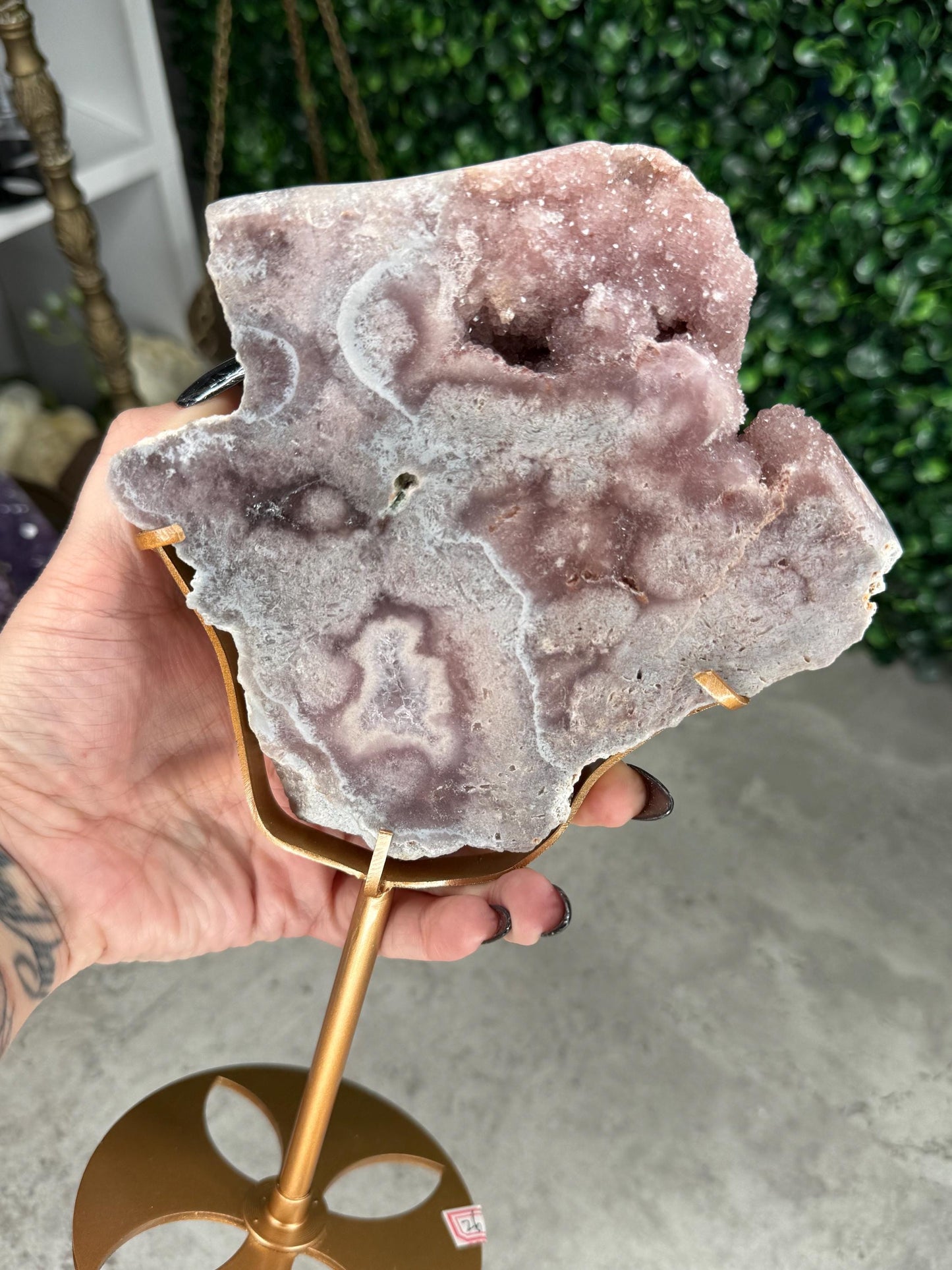 Brazilian Pink Amethyst Freeform with Gold Stand