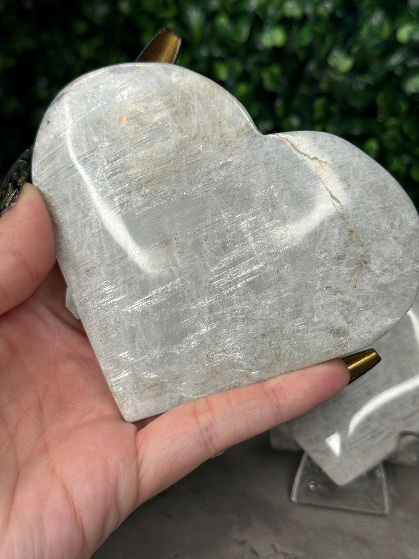 Grey Moonstone Heart Crystal Carvings