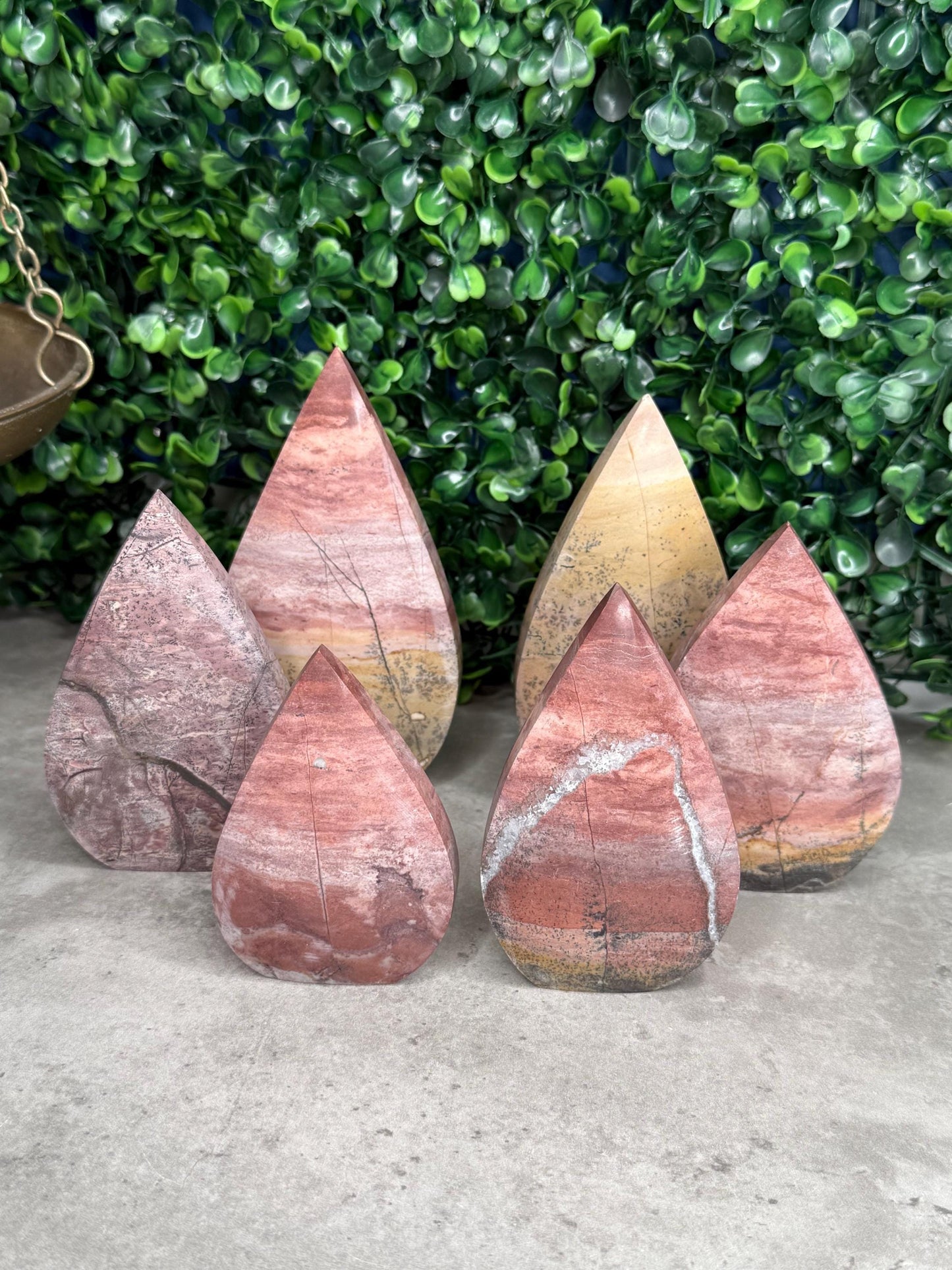 Pink Picture Jasper Teardrop Crystal Carvings